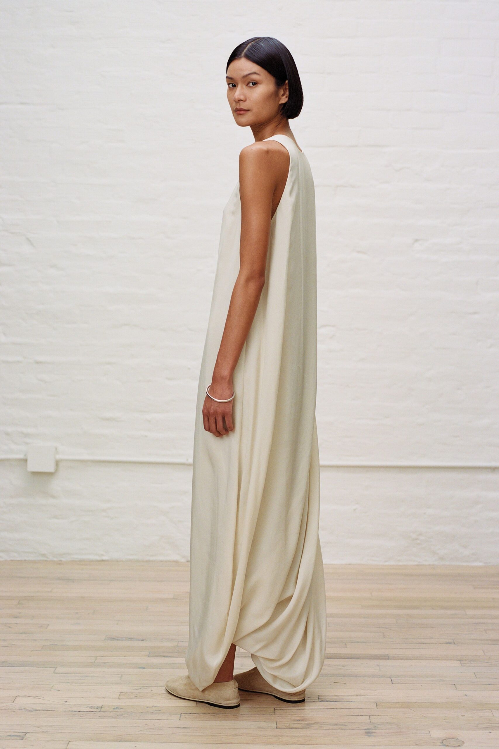 ivory silk sleeveless gown