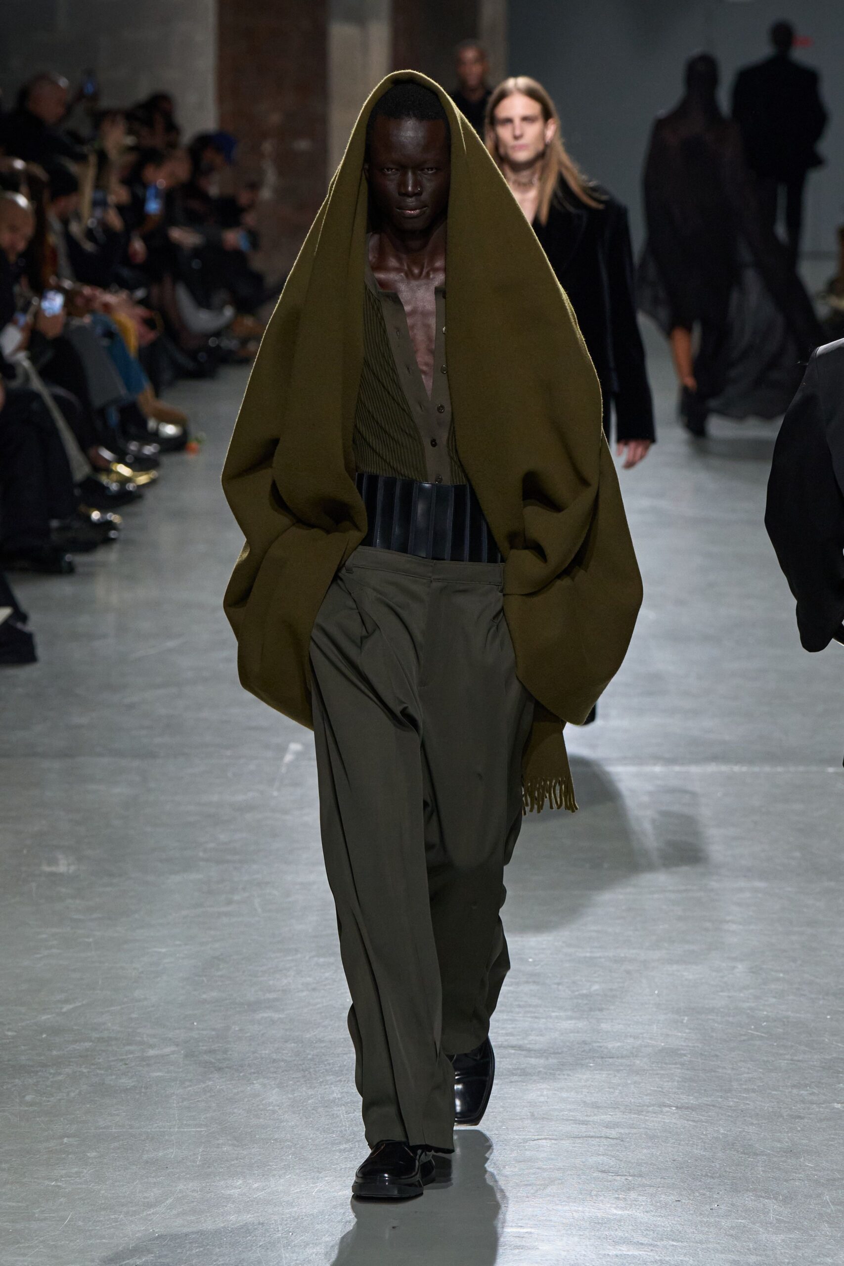 green wool oversized fringed cape
