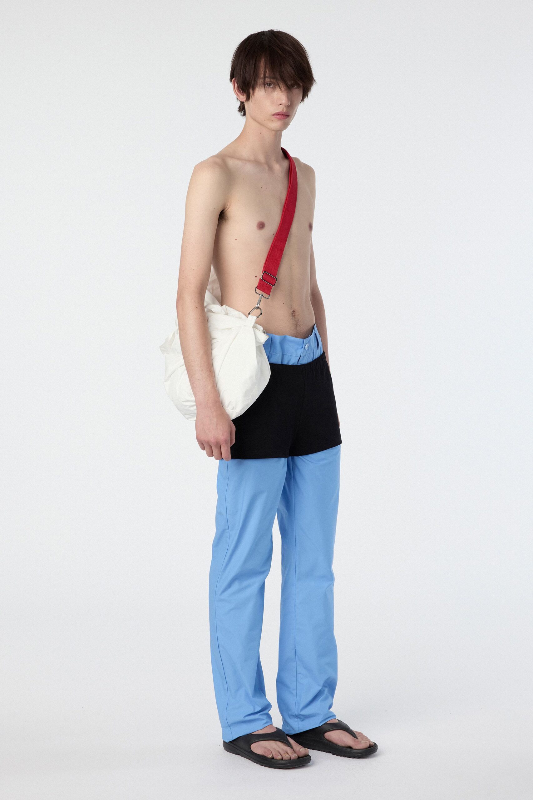 blue relaxed pants black shorts