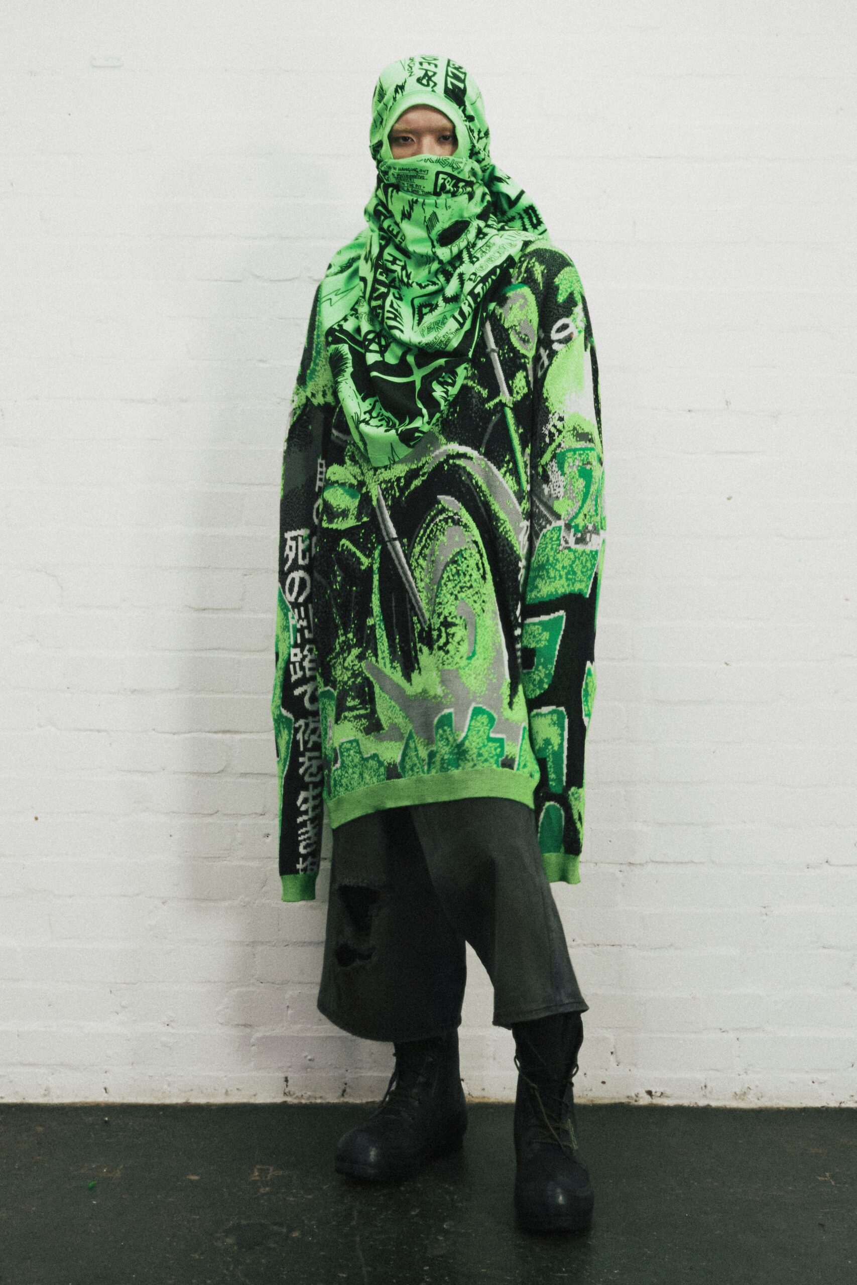 oversized green printed sweater