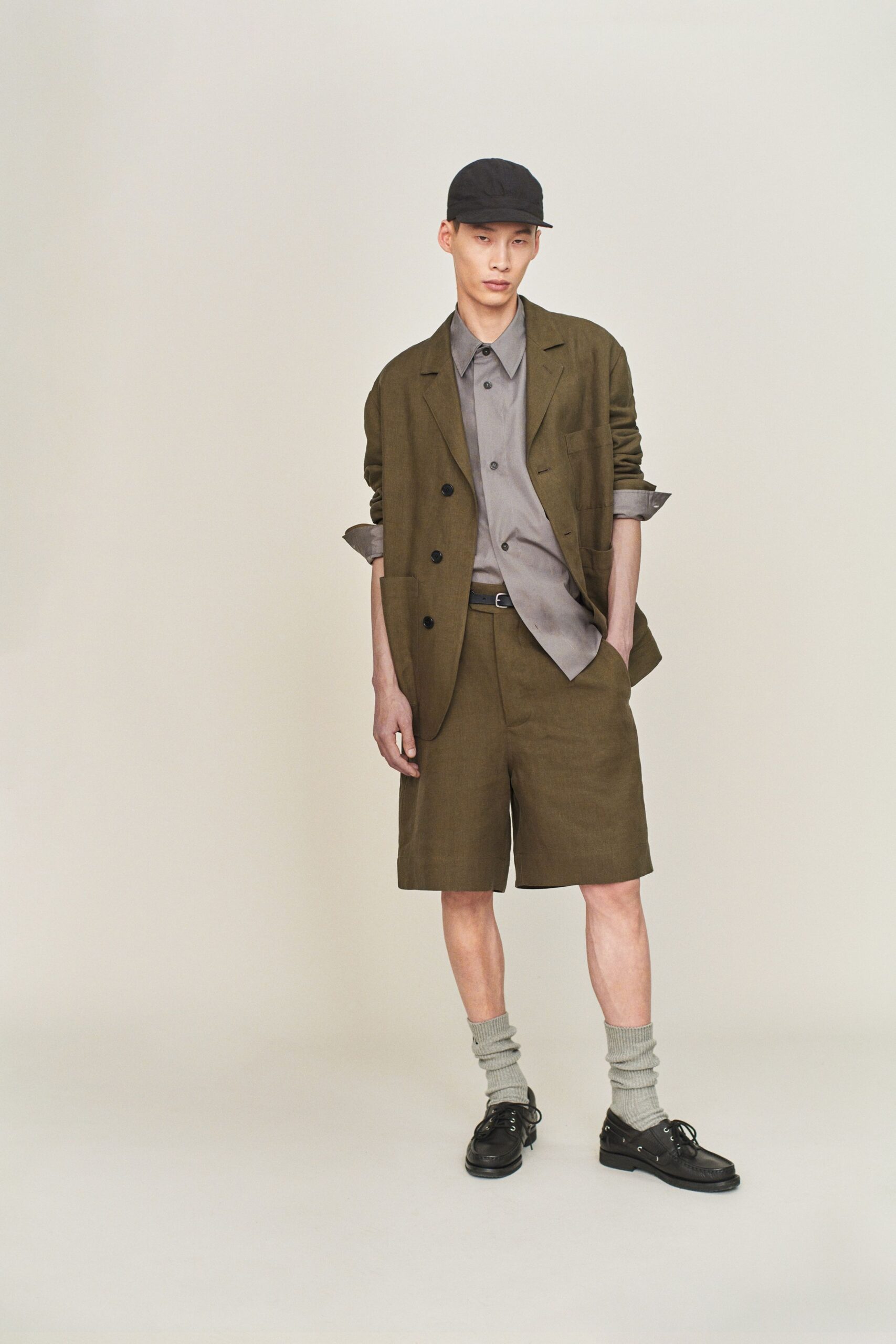 brown tailored blazer with shorts