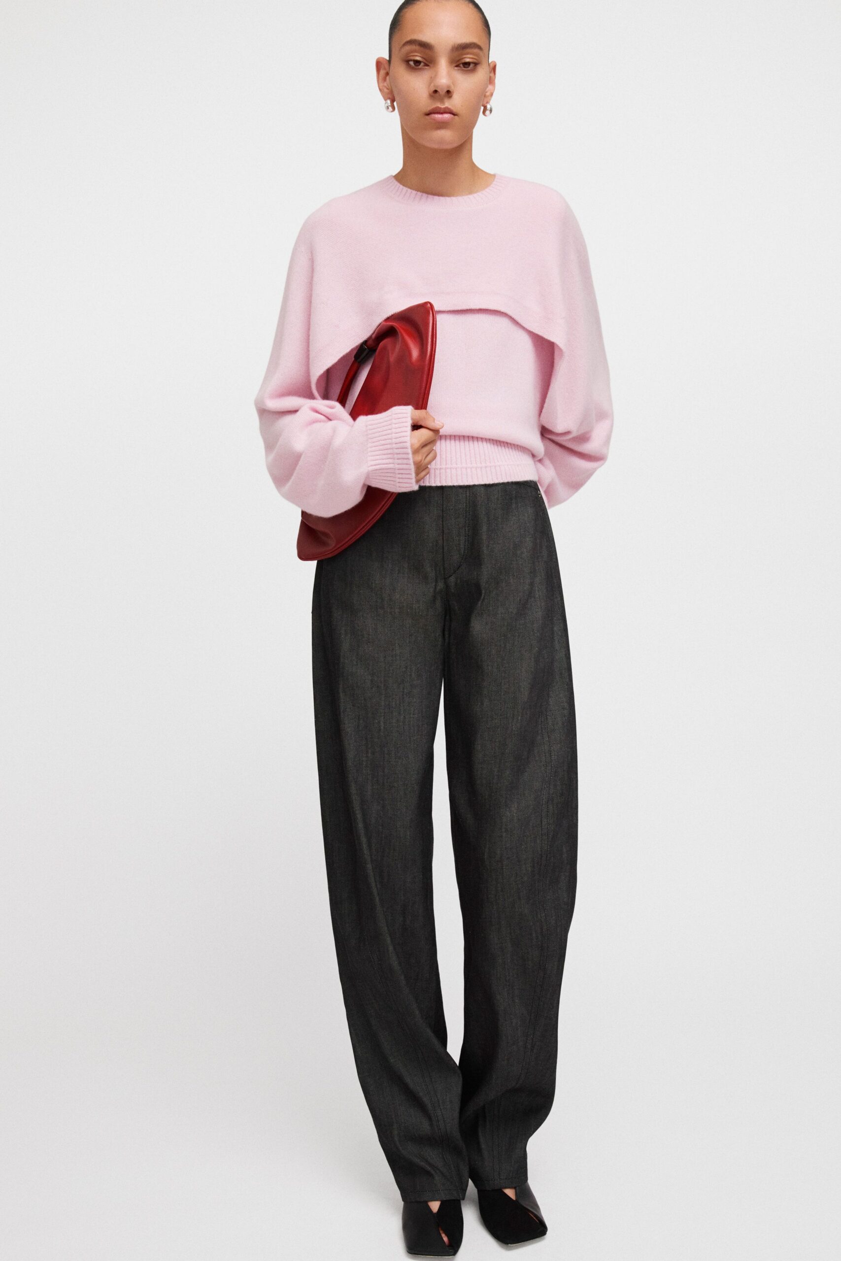 pink cotton long-sleeve collared relaxed layered top