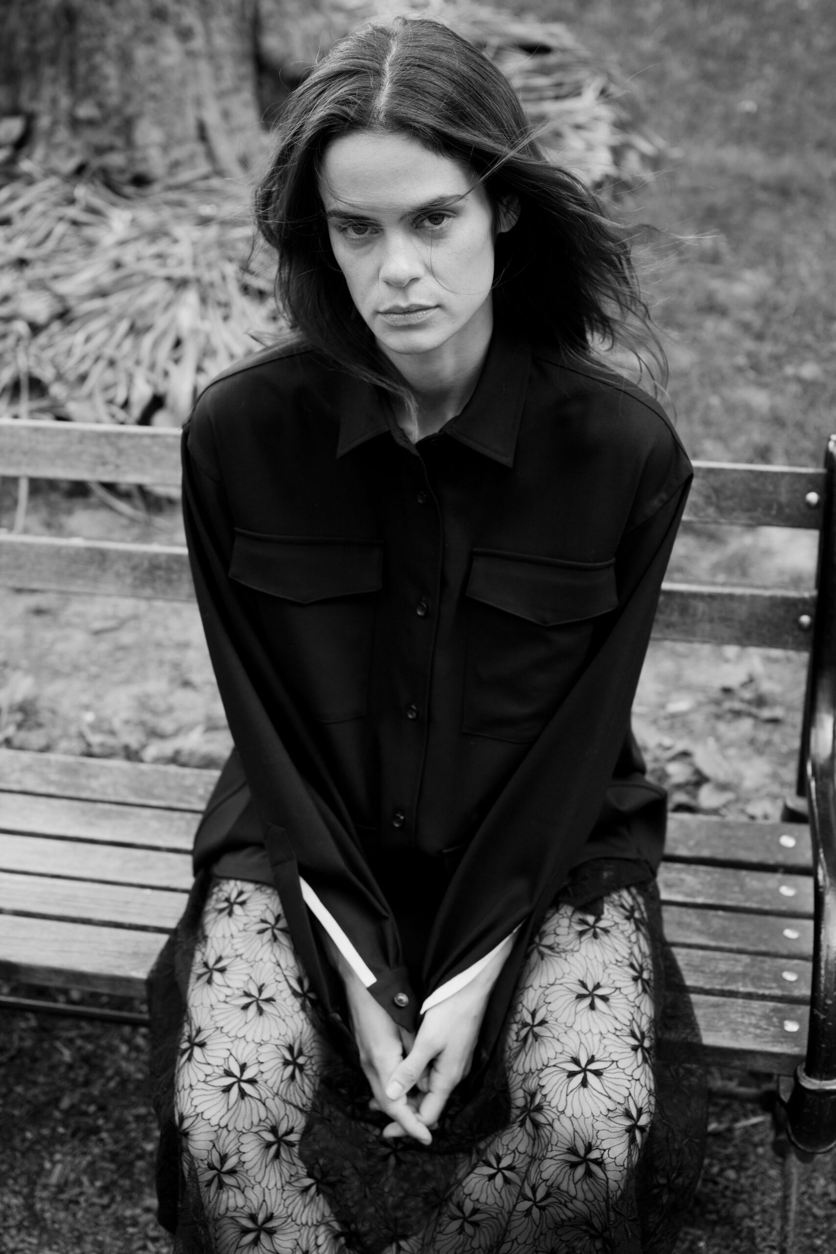 black relaxed shirt with lace skirt