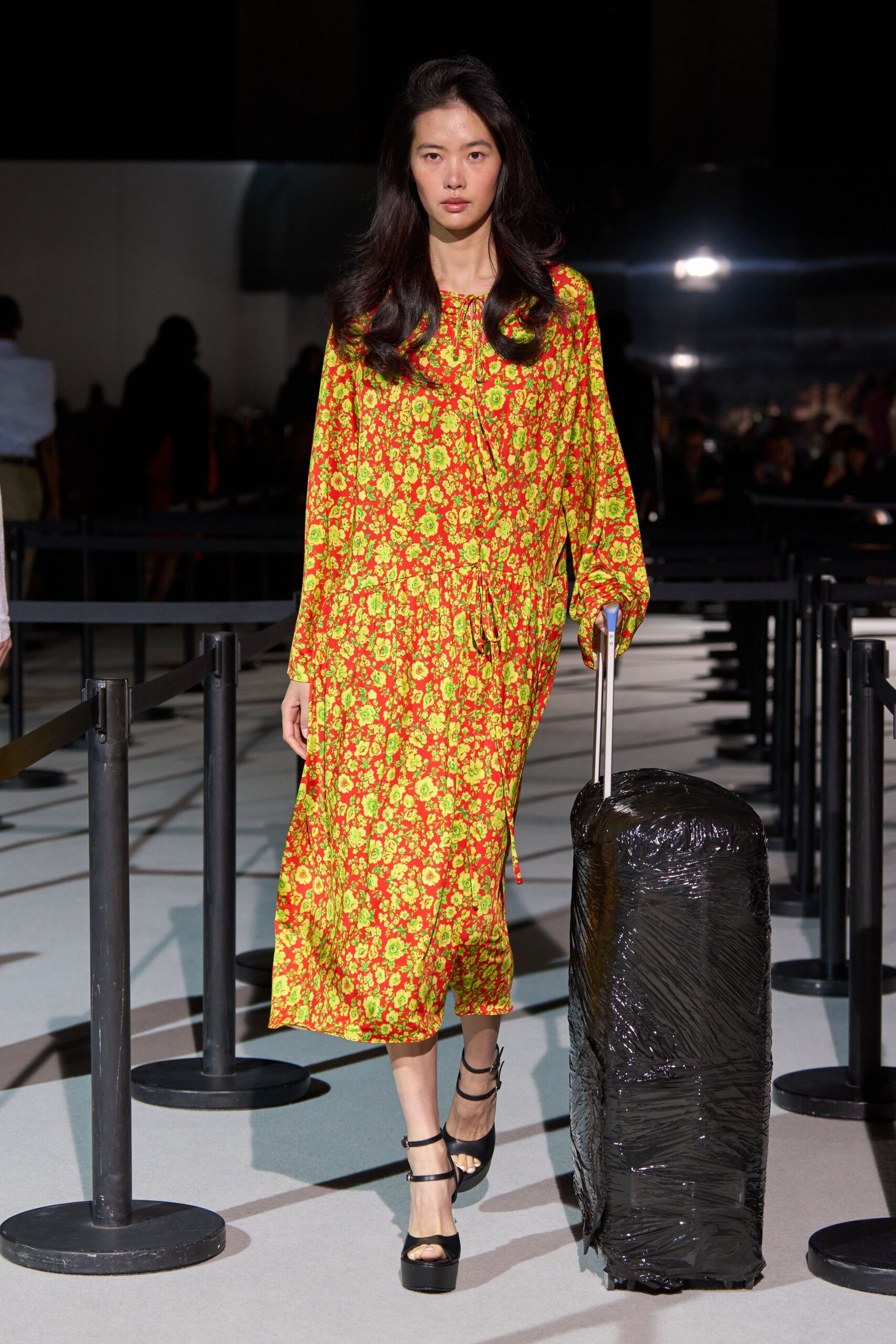 floral midi dress with strappy shoes