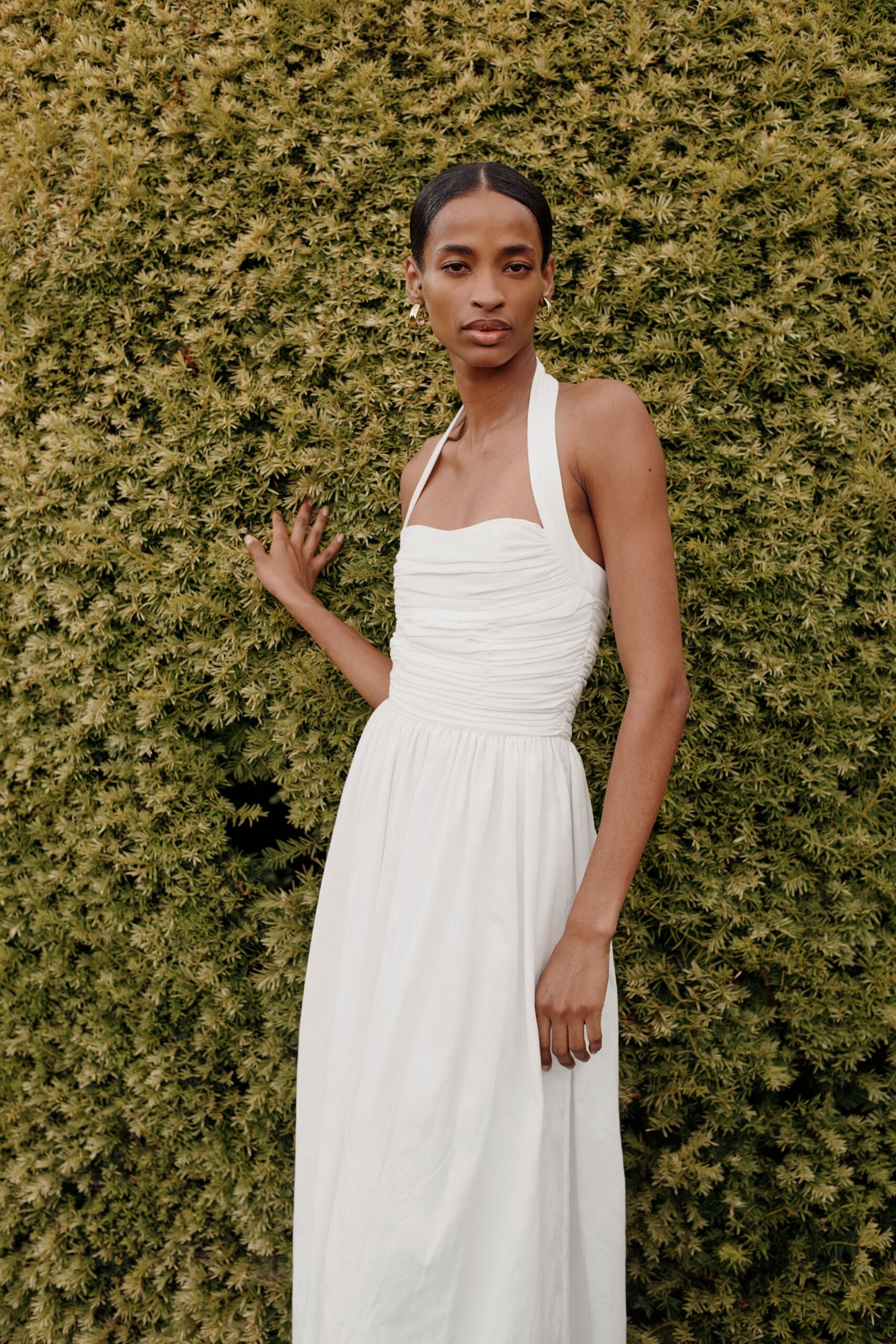 white fitted halter gown