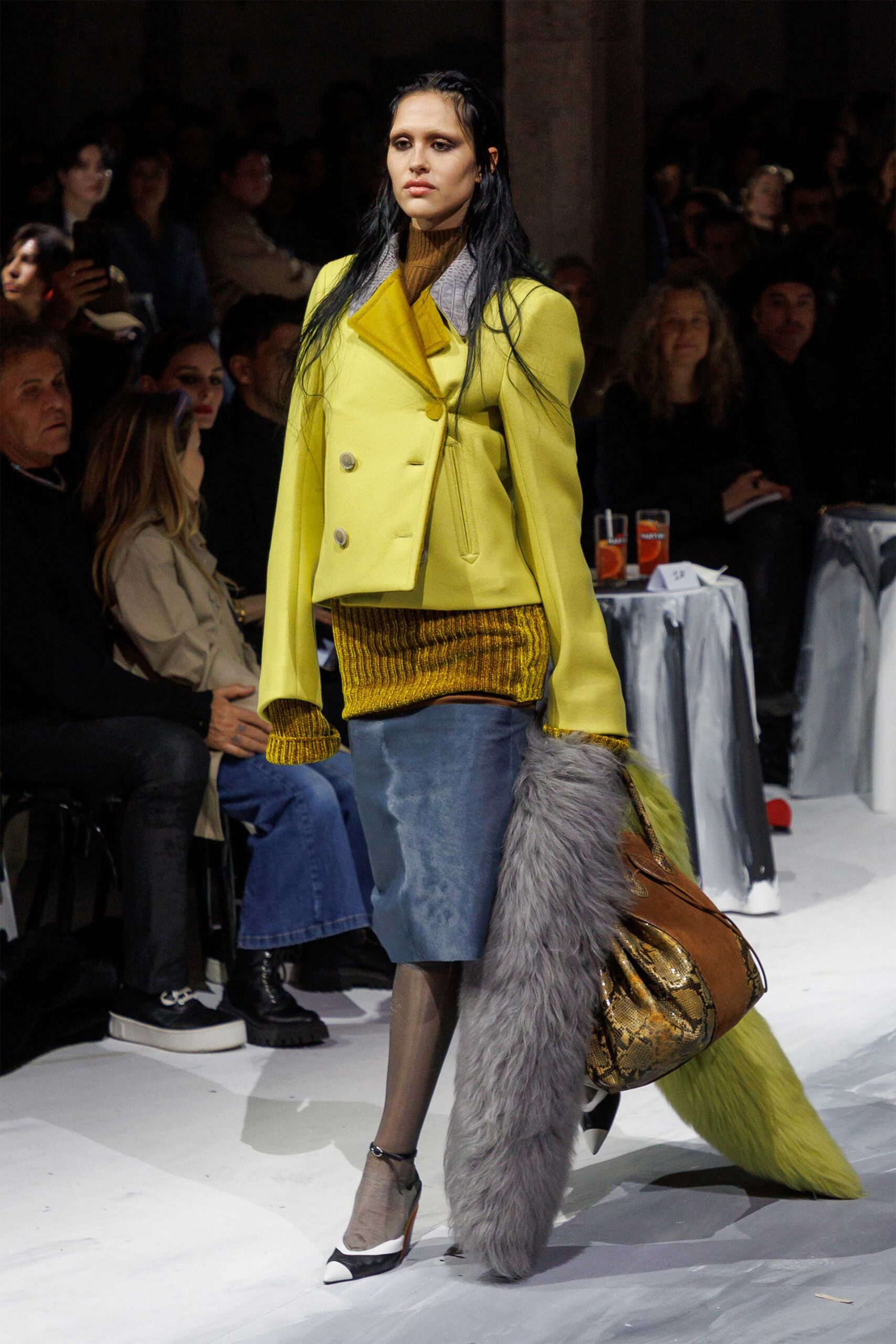 yellow wool long-sleeve collared structured buttoned jacket