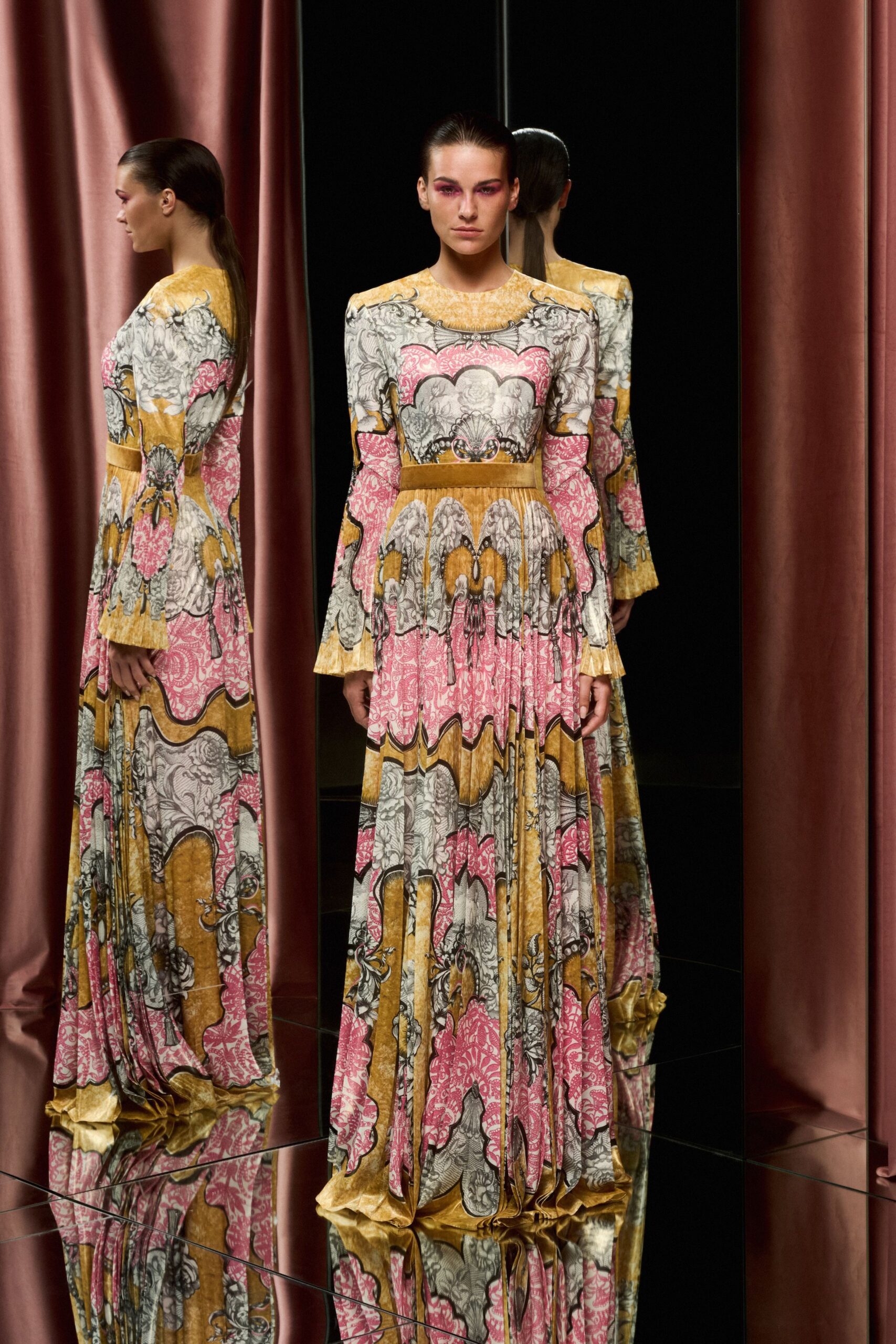 flared printed maxi gown