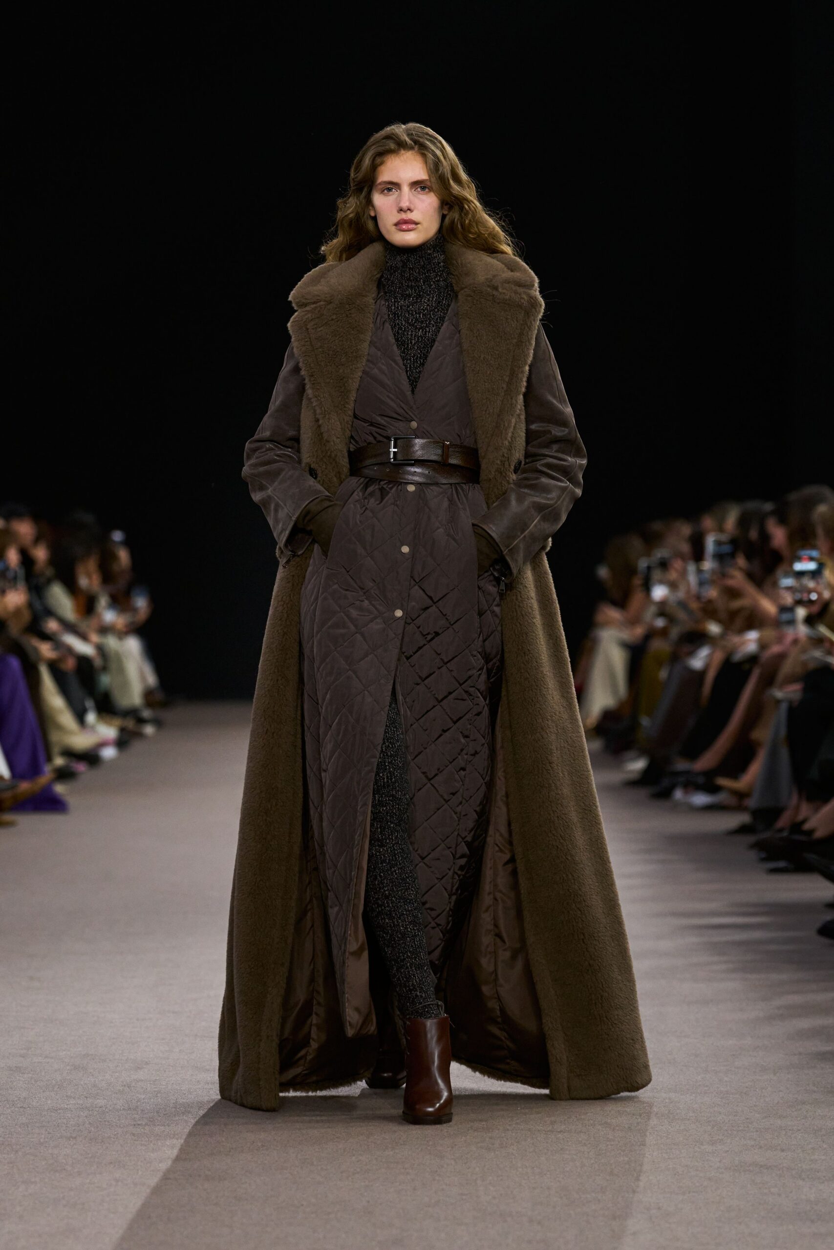 black knit long-sleeve high-neck fitted midi dress