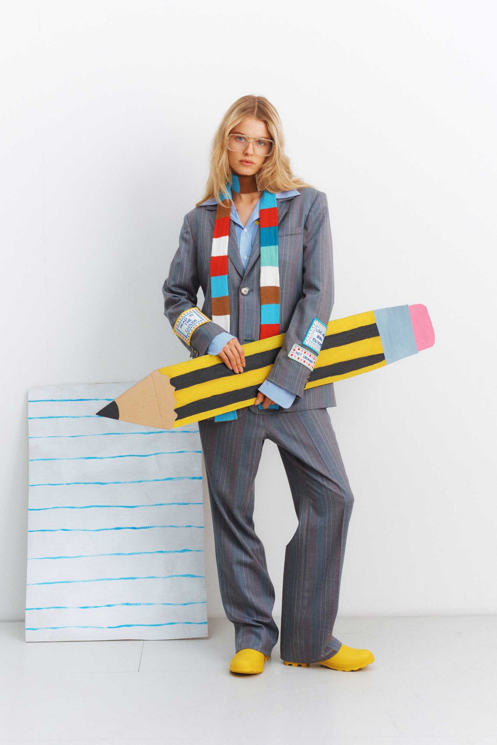 gray cotton long-sleeve collared relaxed striped buttoned suit