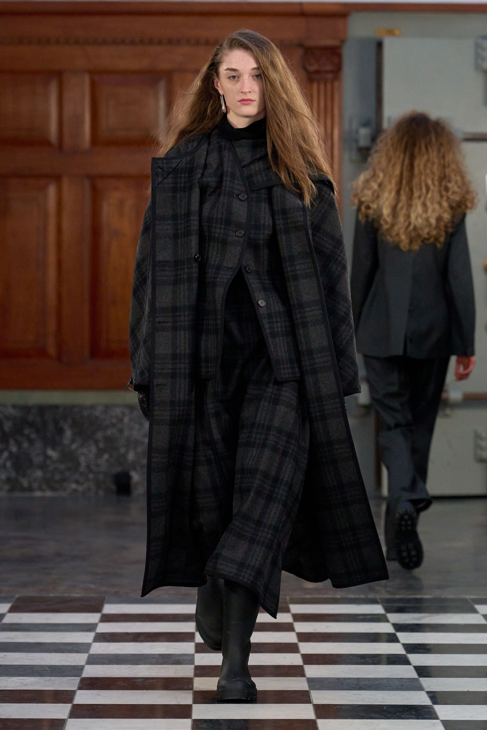 black gray checked coat and suit