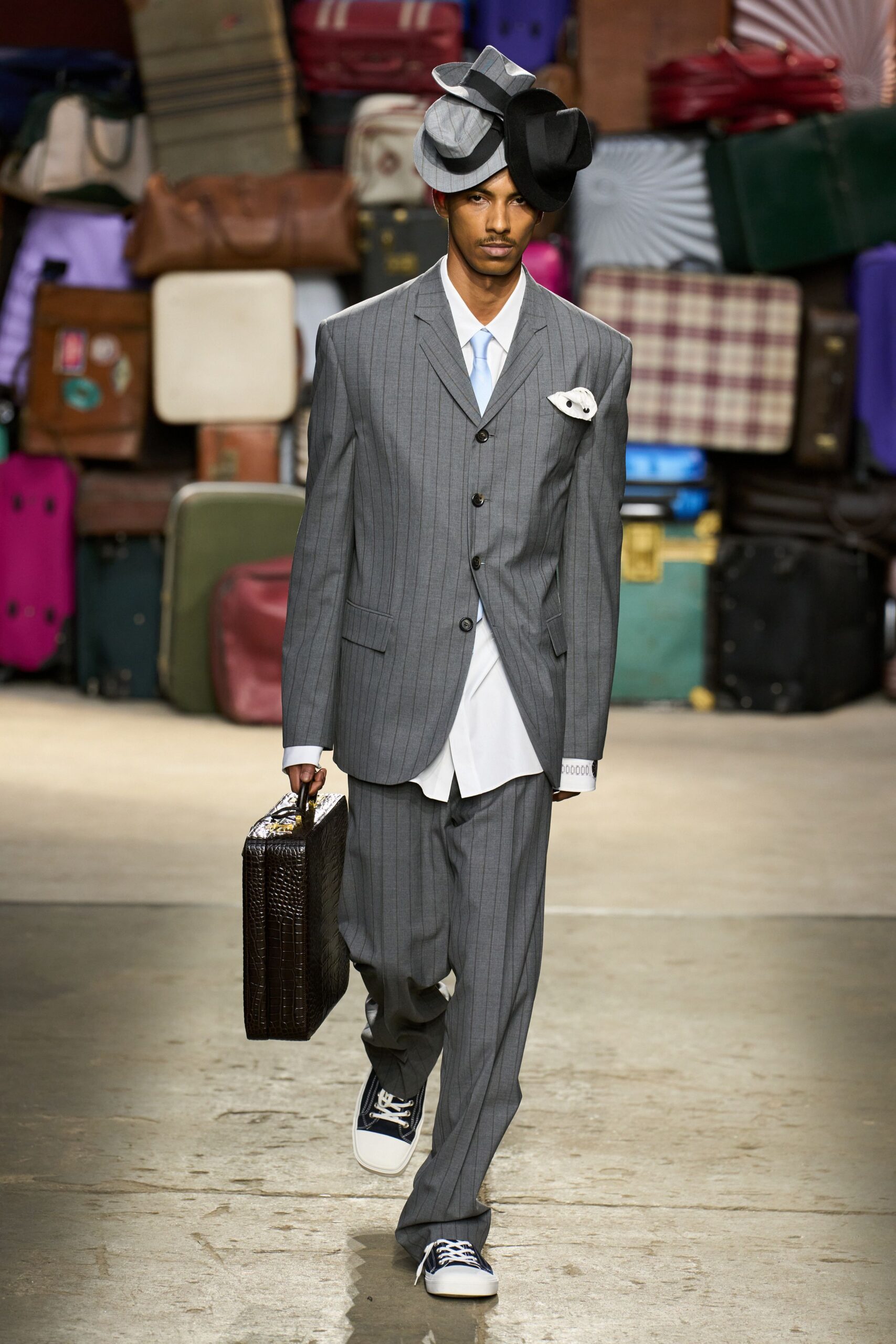 gray striped tailored suit