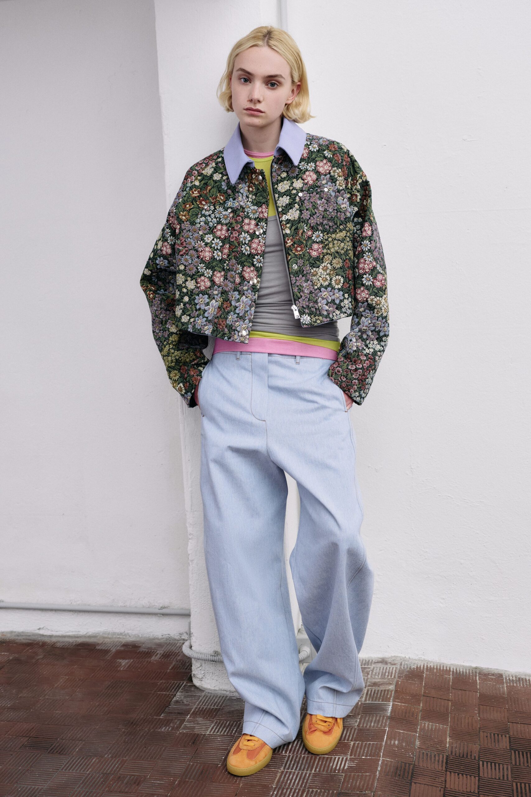 multi cotton long-sleeve collared relaxed floral buttoned jacket