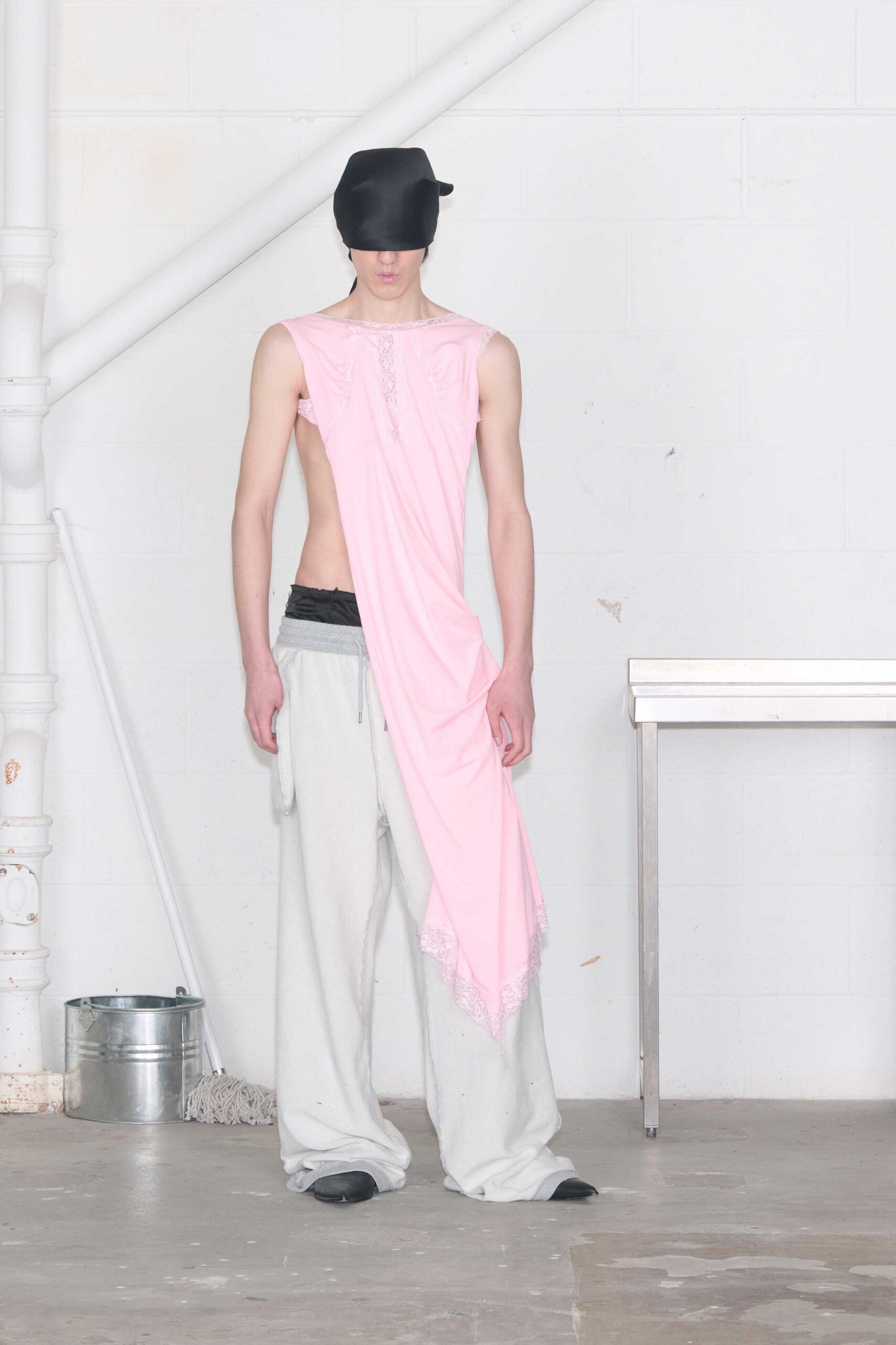 pink cotton sleeveless v-neck relaxed draped top