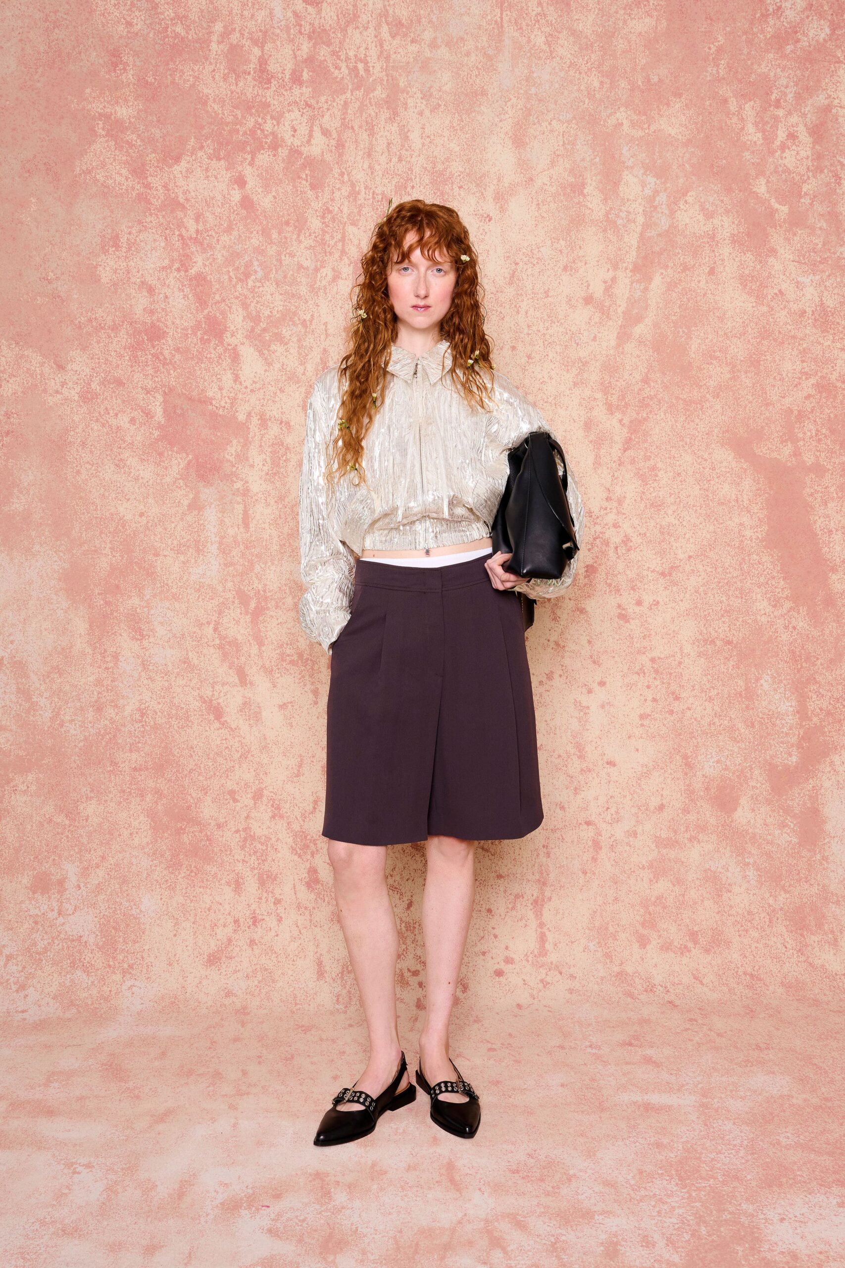 purple cotton tailored pleated skirt