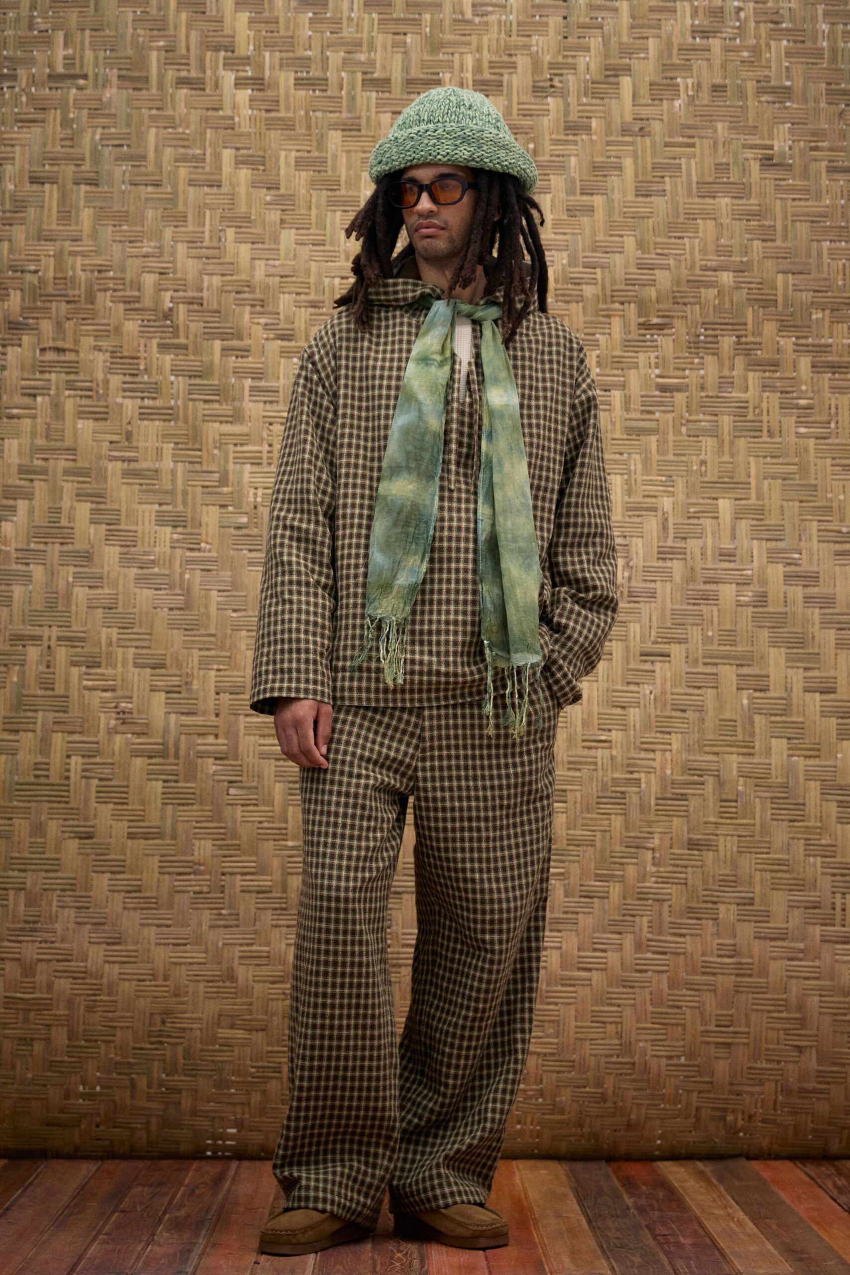 relaxed brown checked outfit