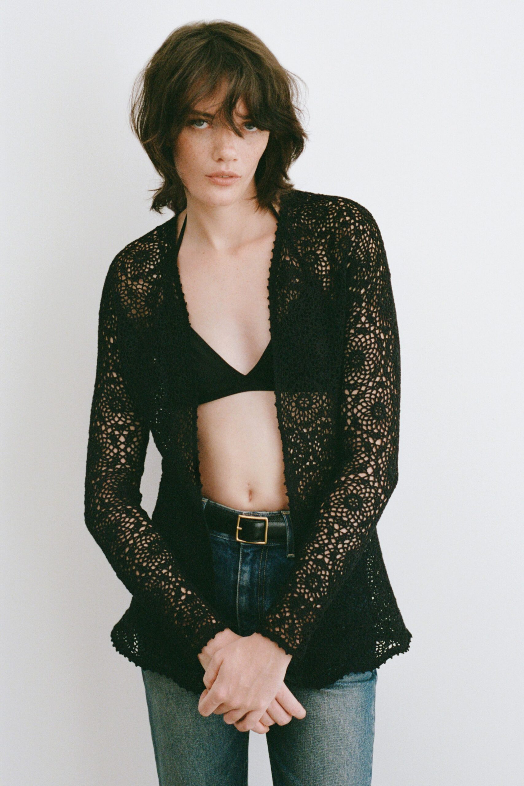 black lace cardigan with jeans
