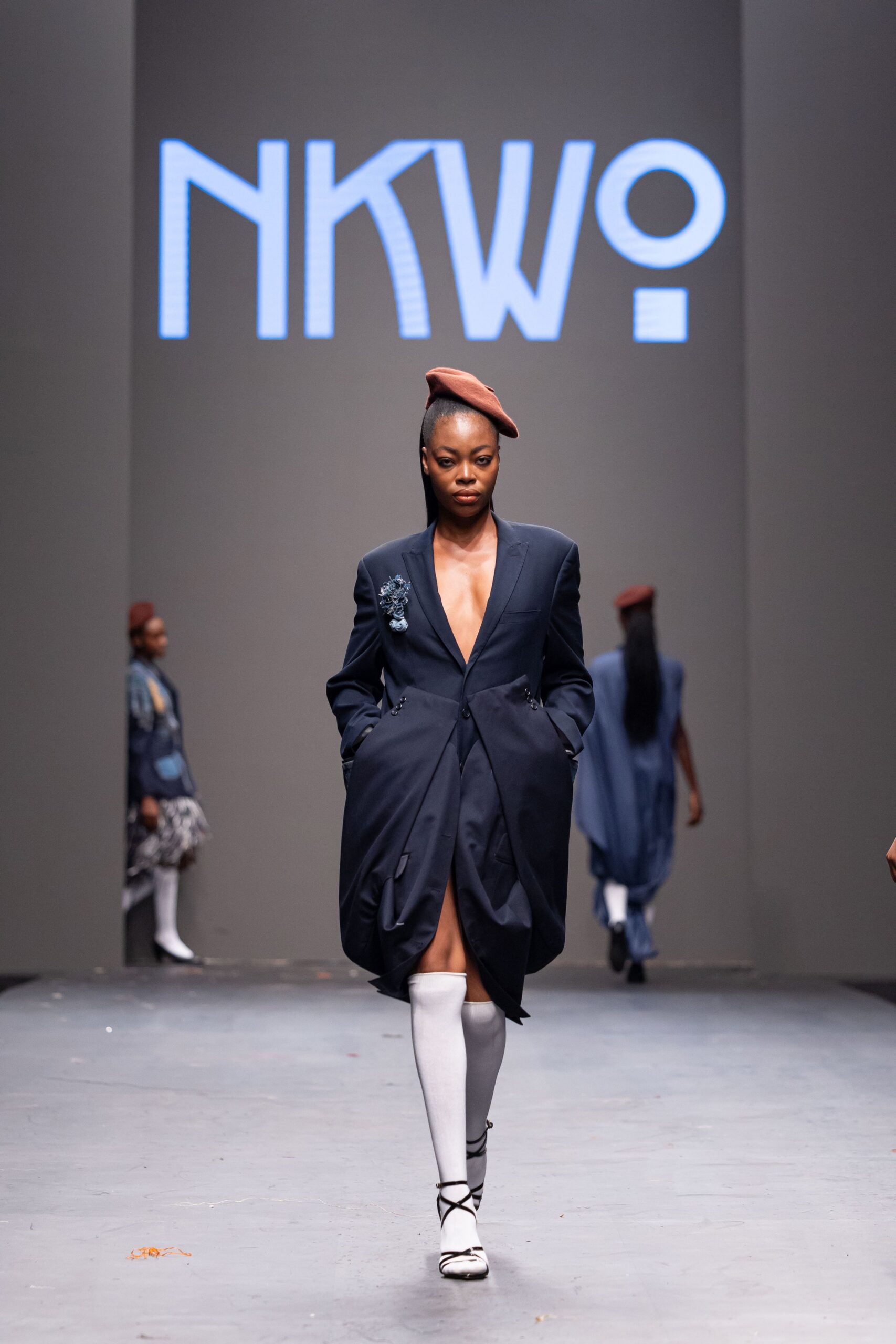 navy tailored blazer with pencil skirt