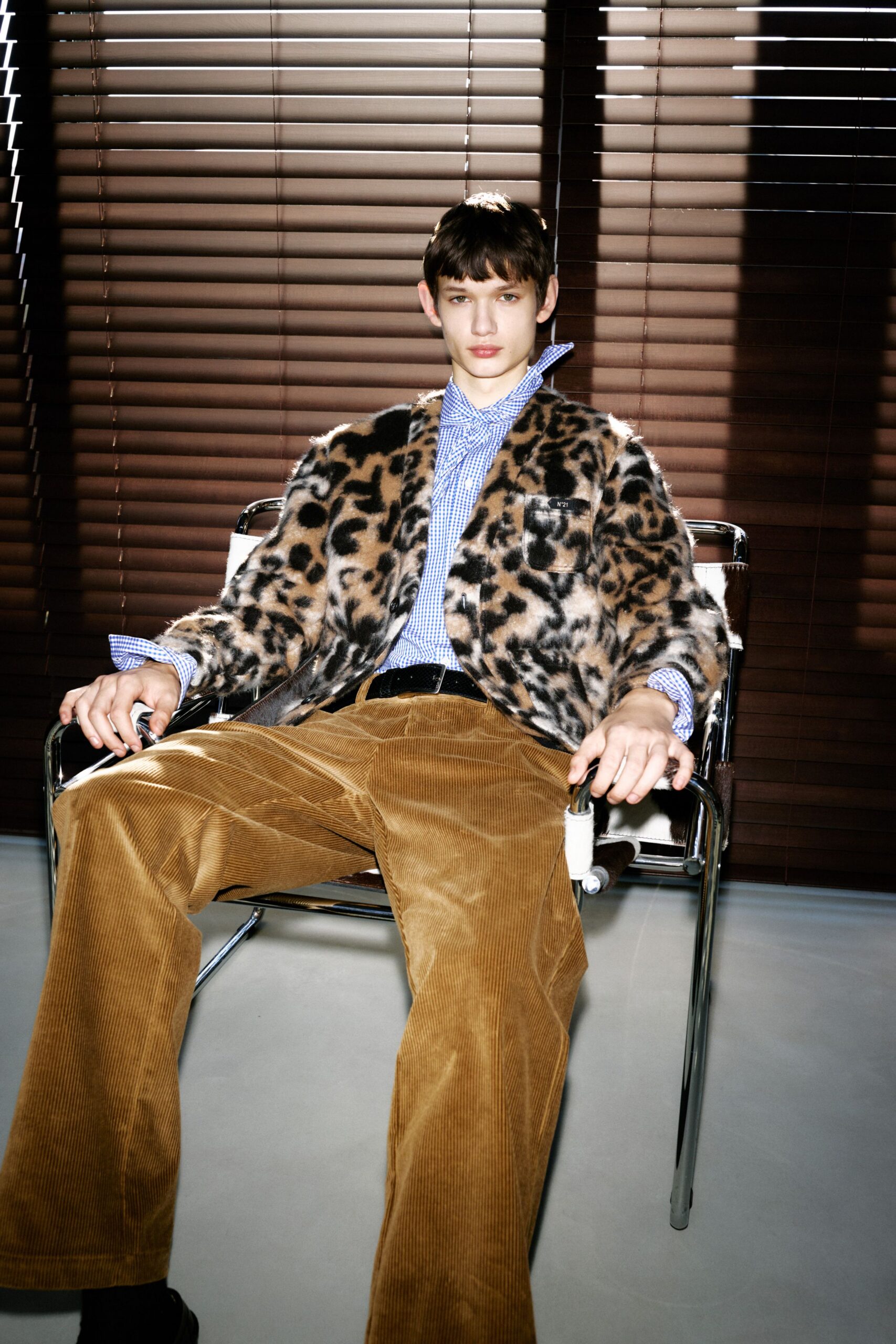 brown fur relaxed animal-print jacket