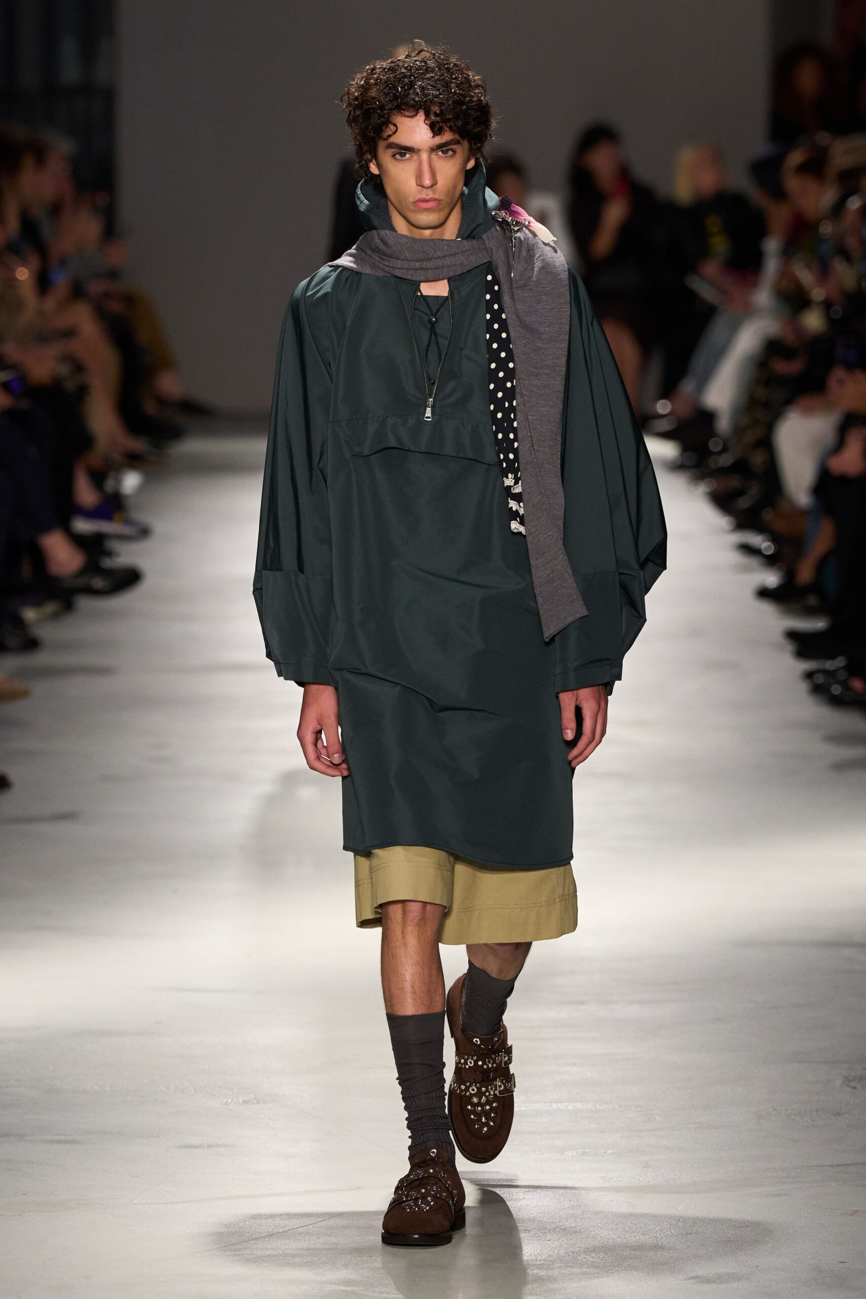 green relaxed dress with beige skirt