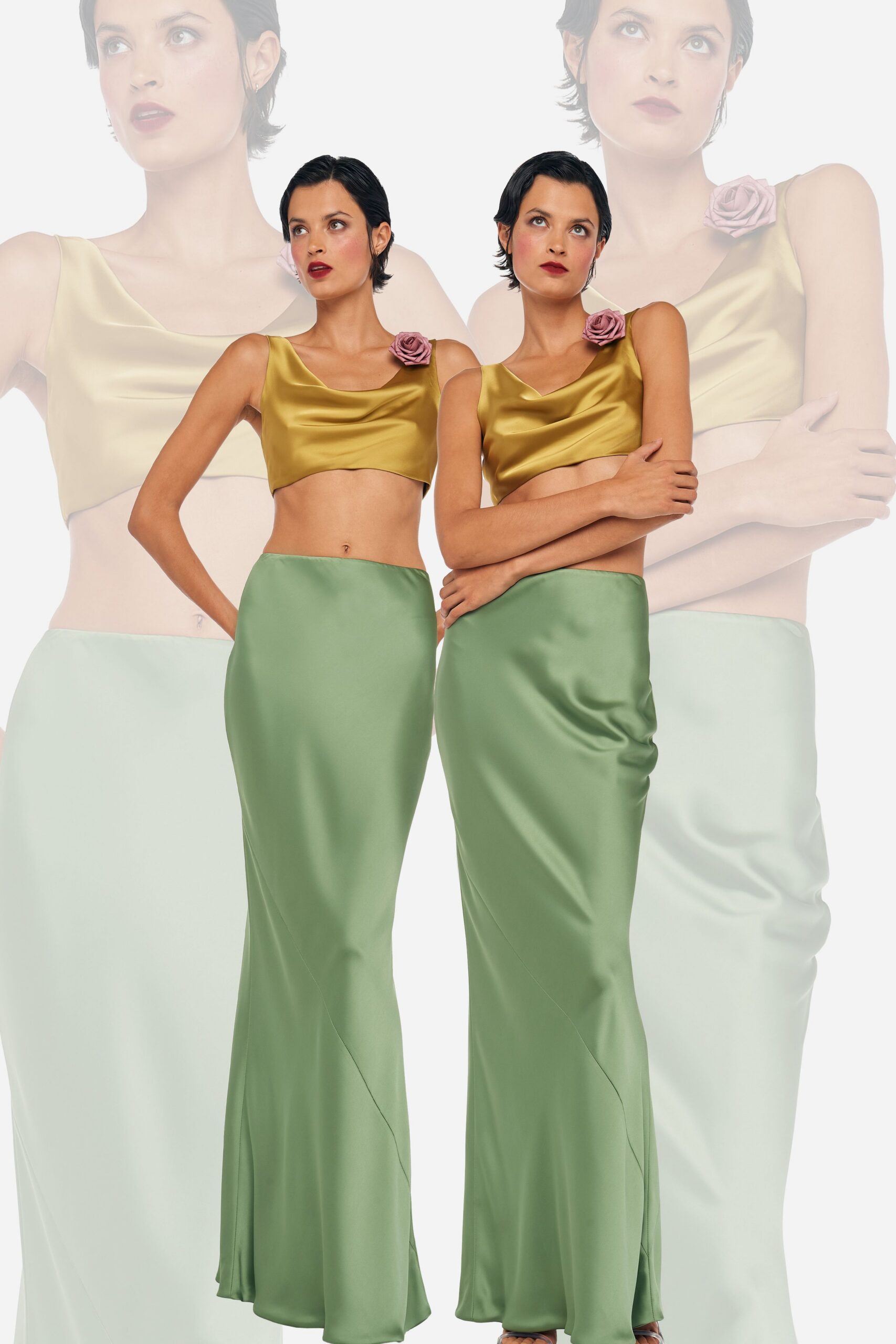 gold silk sleeveless scoop-neck fitted draped top