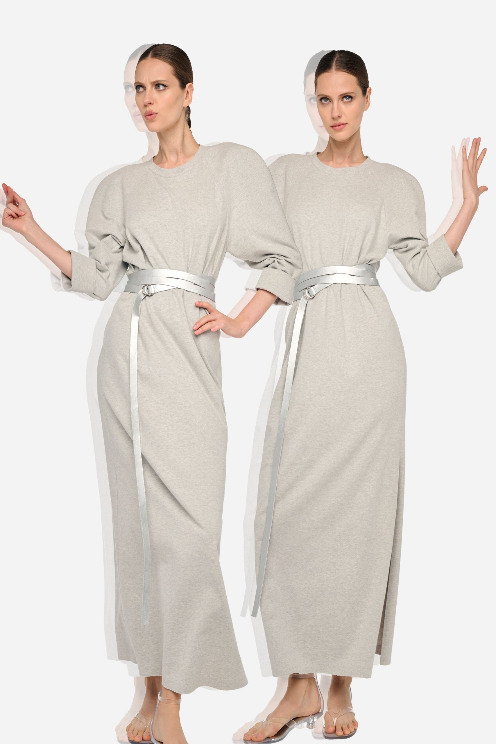 gray relaxed maxi dress with belt