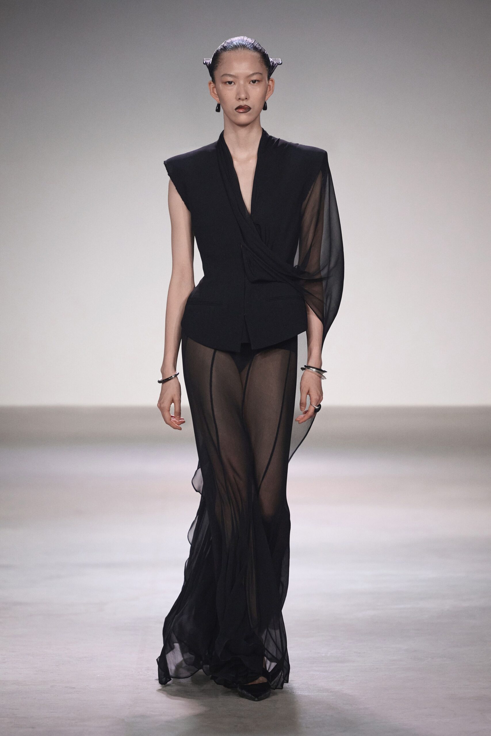 black silk sleeveless gown