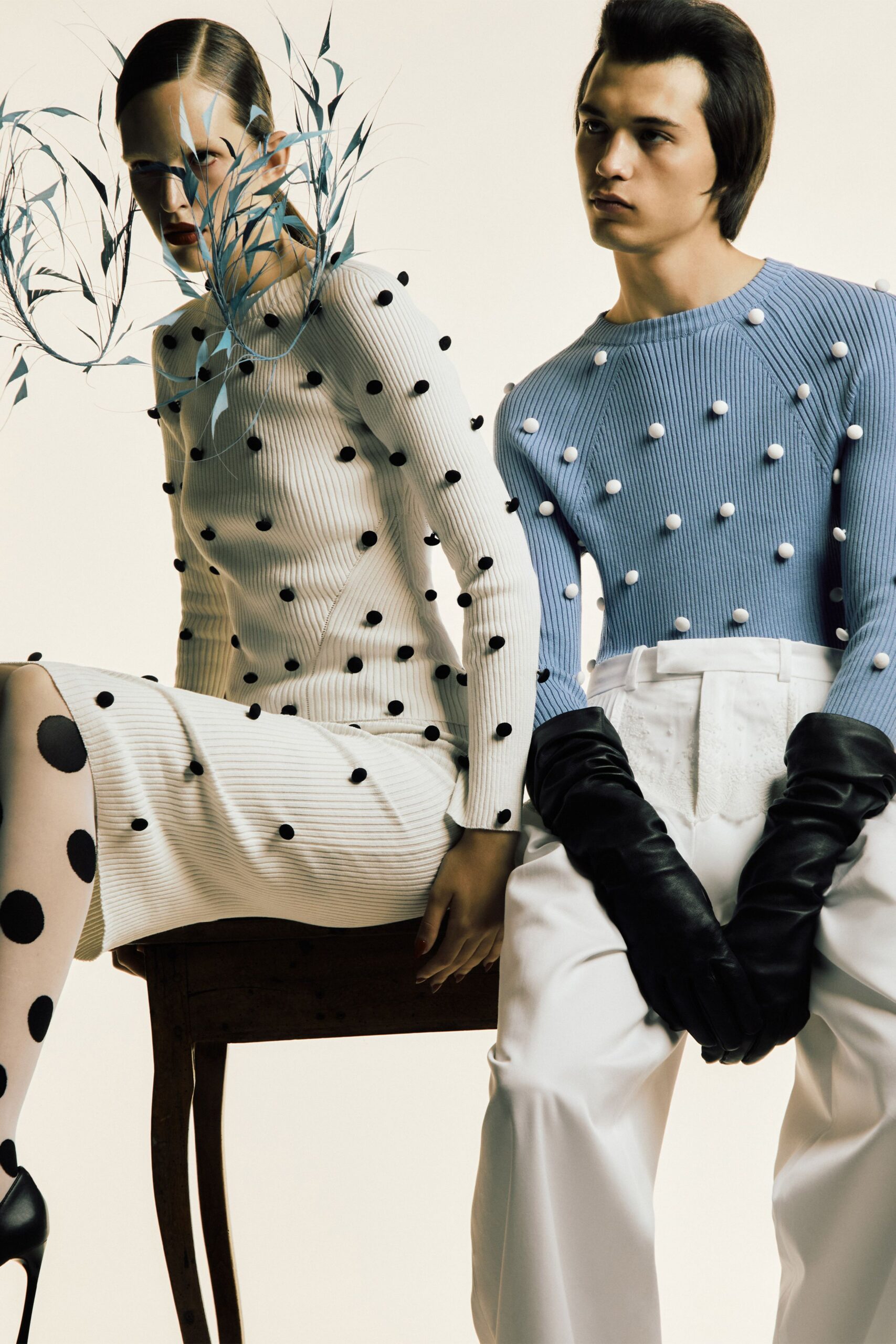 polka-dot dress and sweater