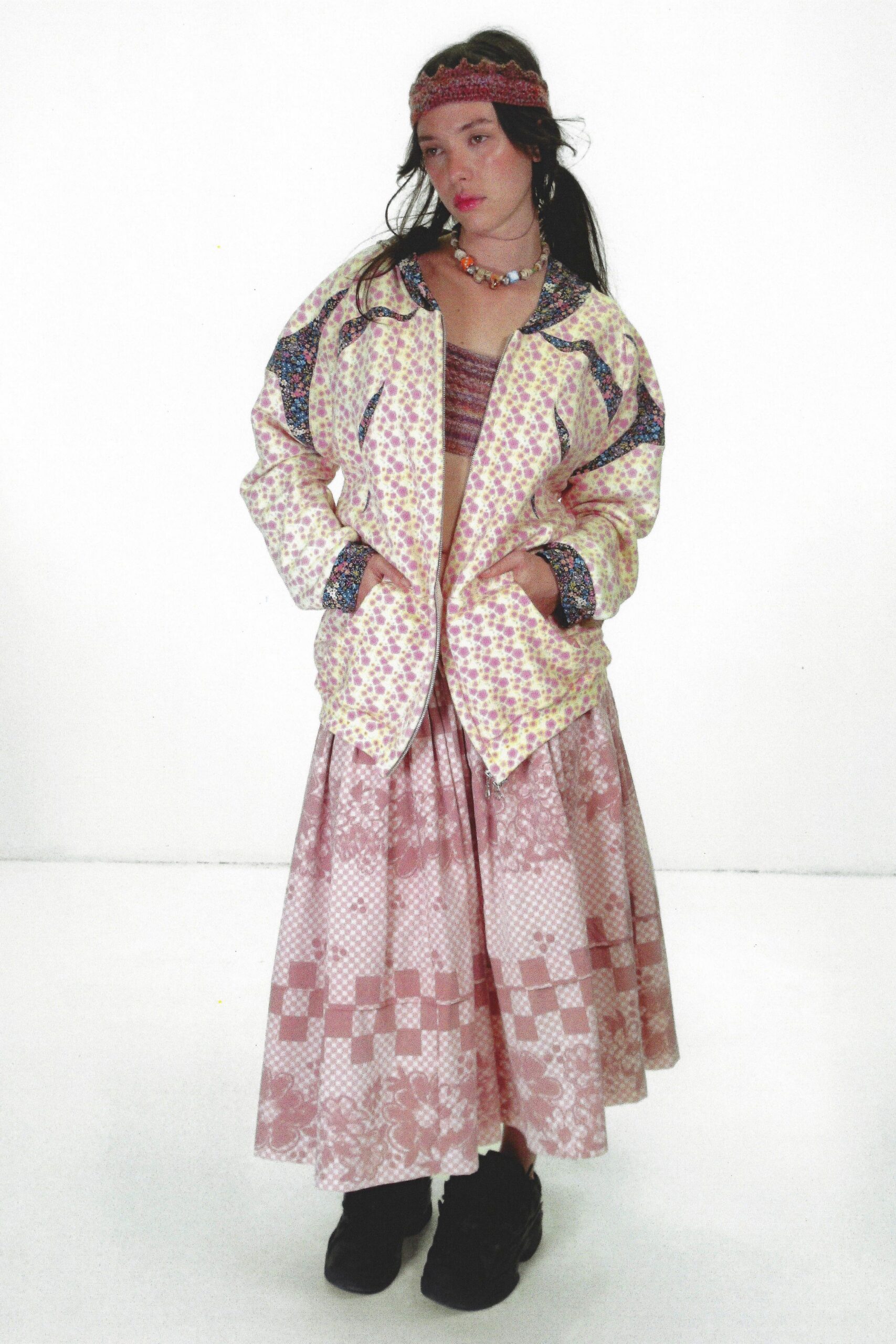 multi cotton long-sleeve relaxed zippered printed jacket