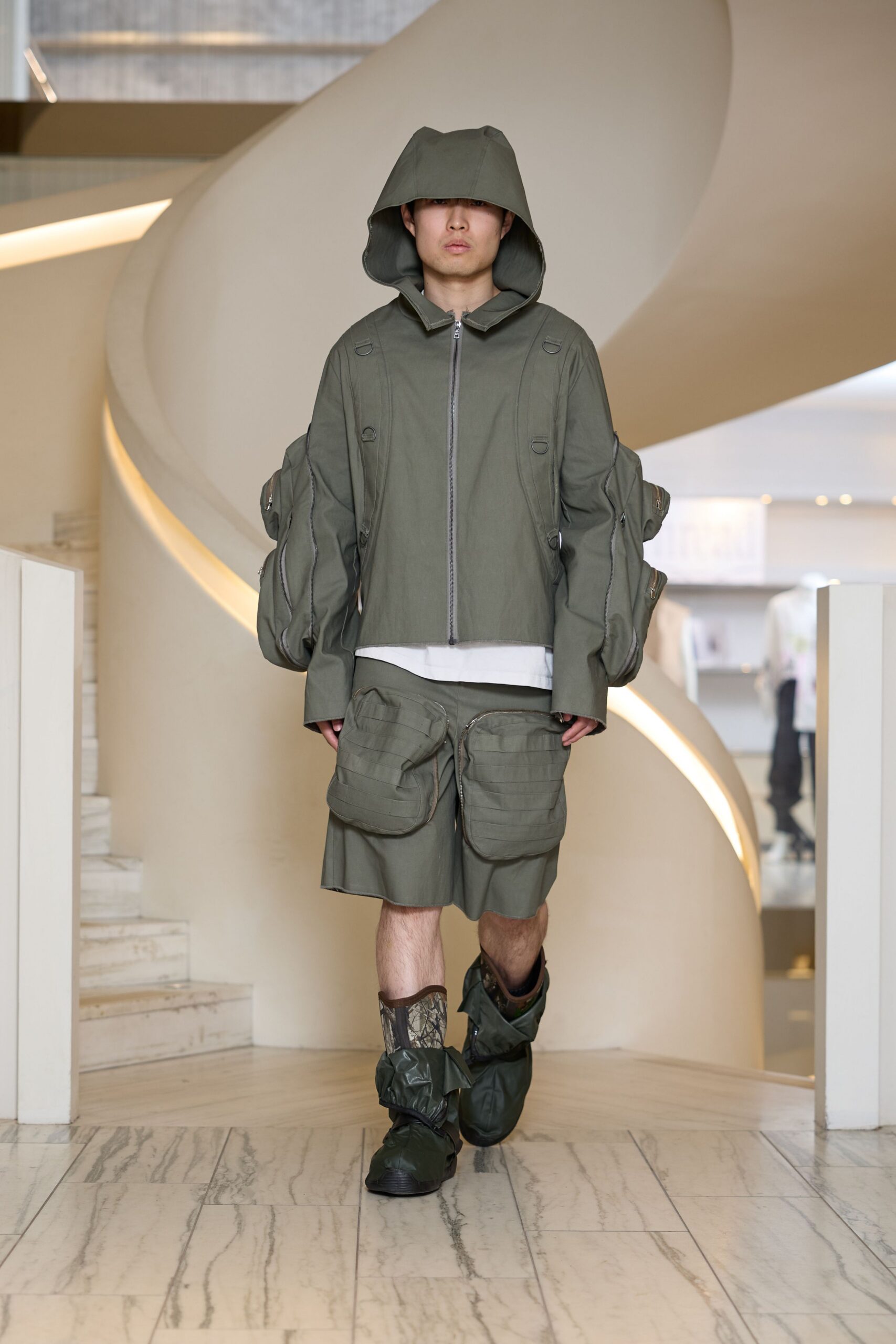 green relaxed hoodie and shorts