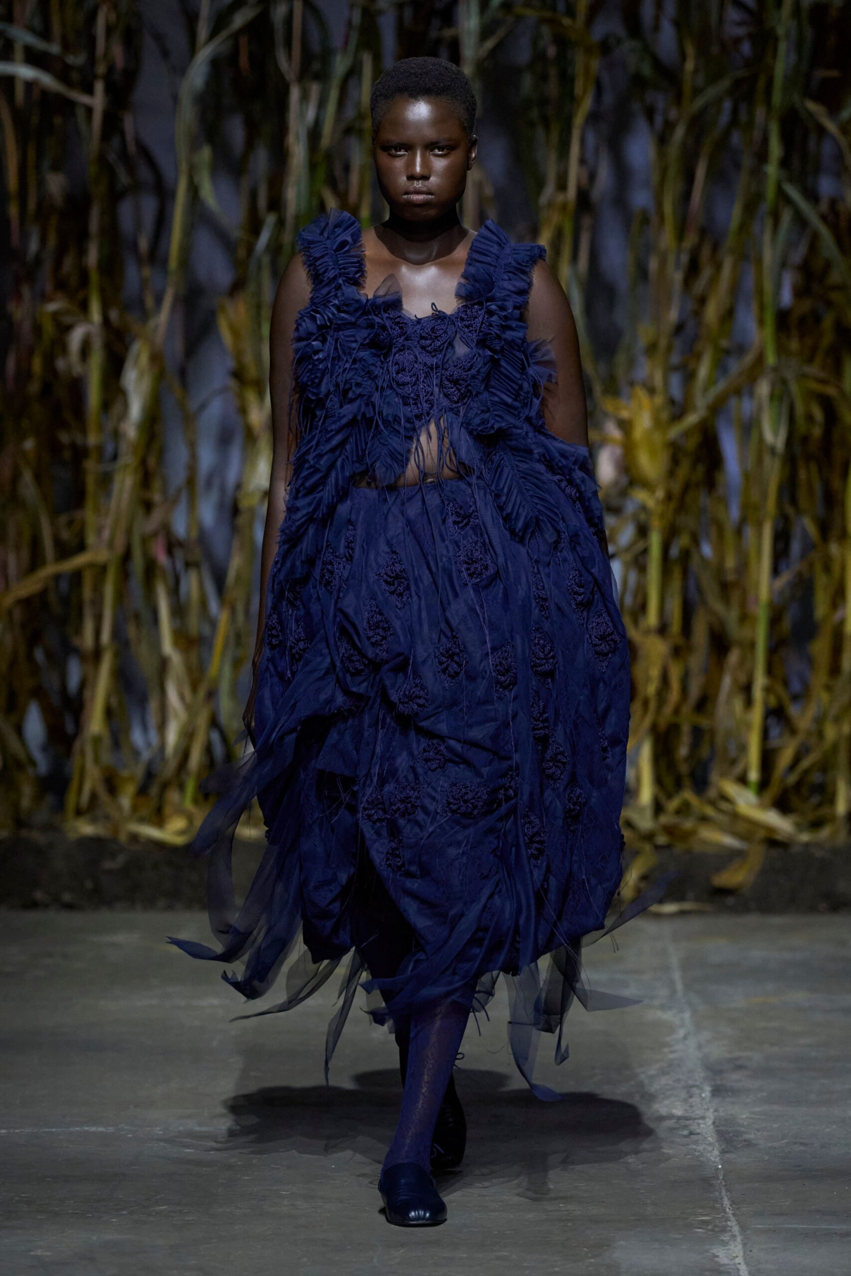 blue silk sleeveless dress
