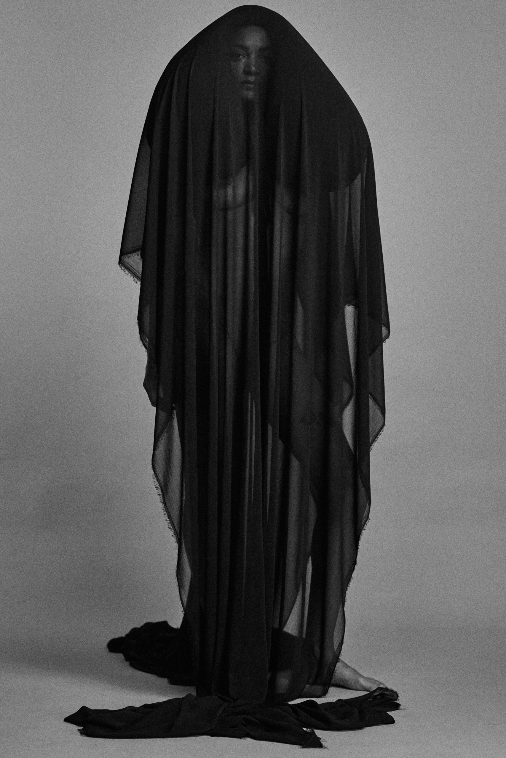 black flowing layered dress
