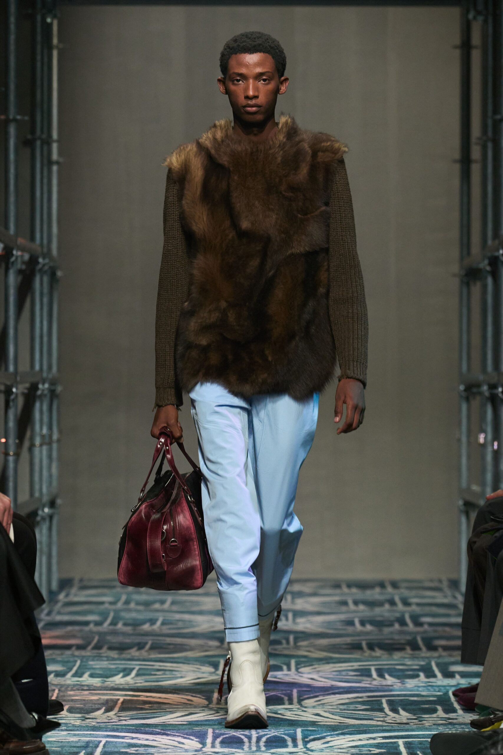 brown fur long-sleeve fitted top