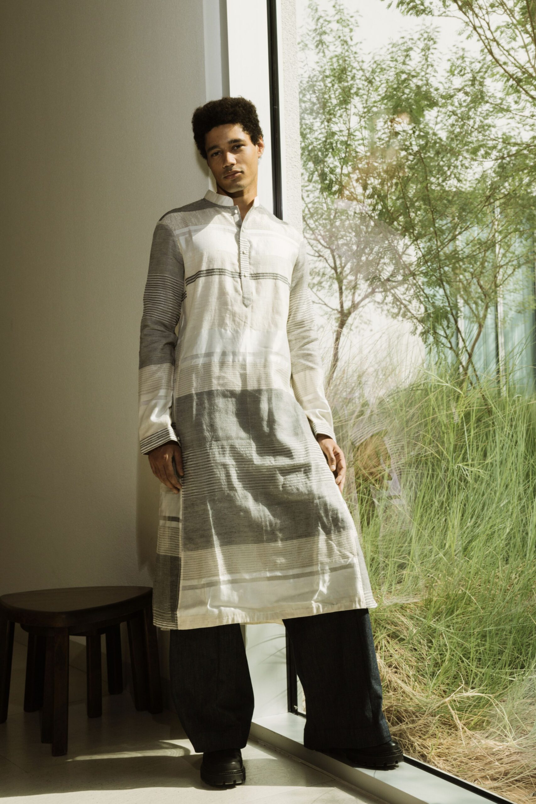 white cotton shirt with blue pants