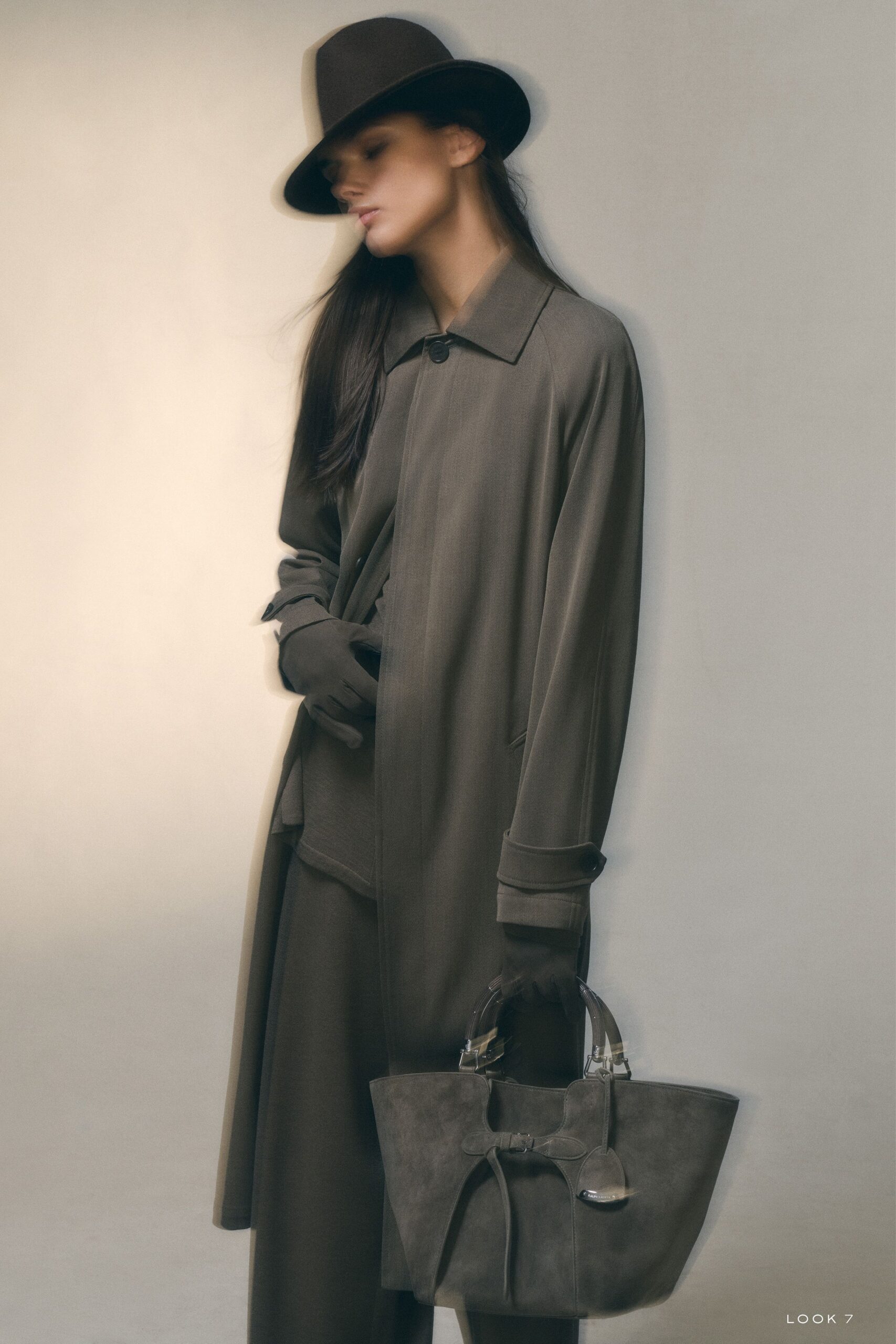 brown wool long-sleeve collared fitted midi dress