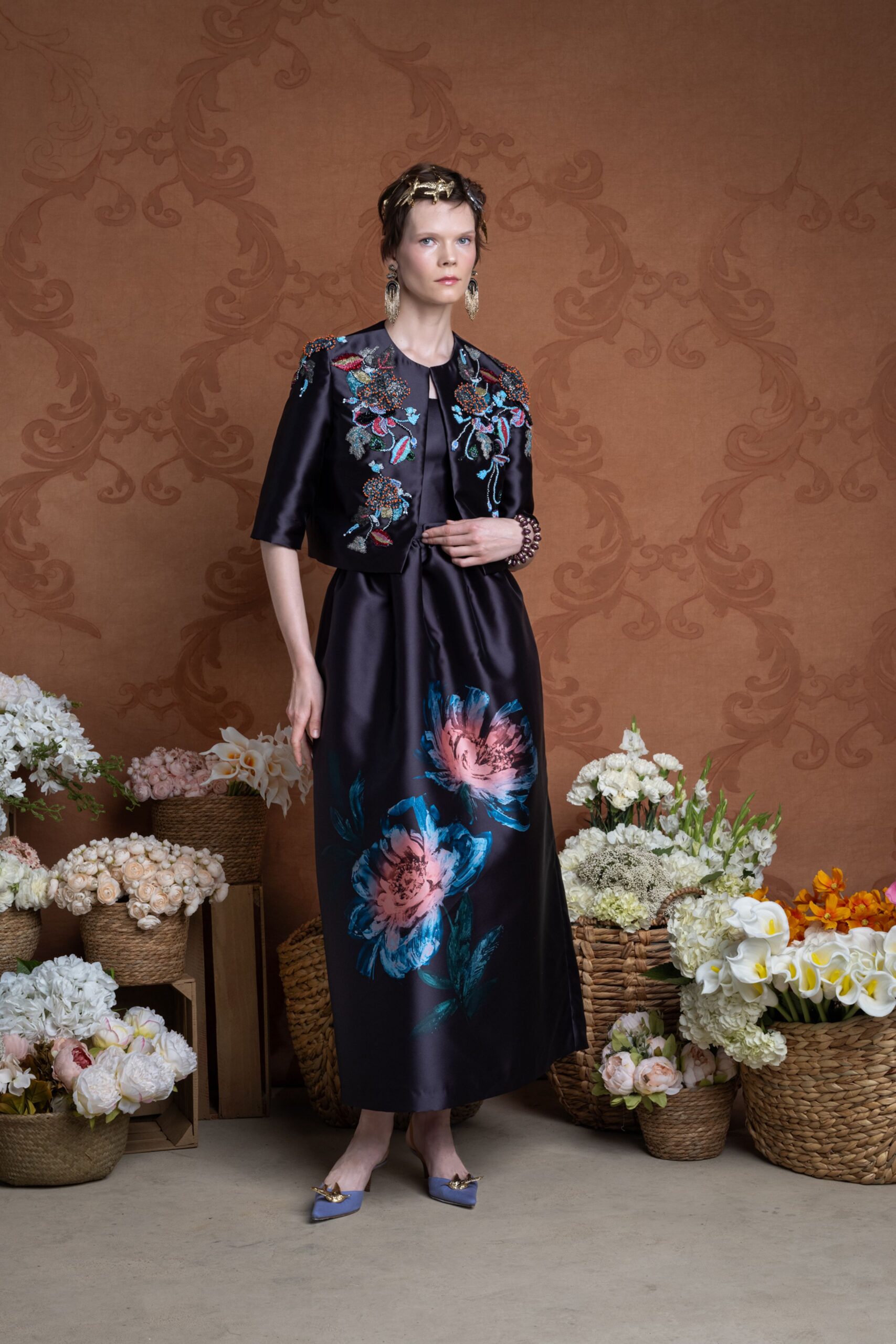 black silk floral maxi dress