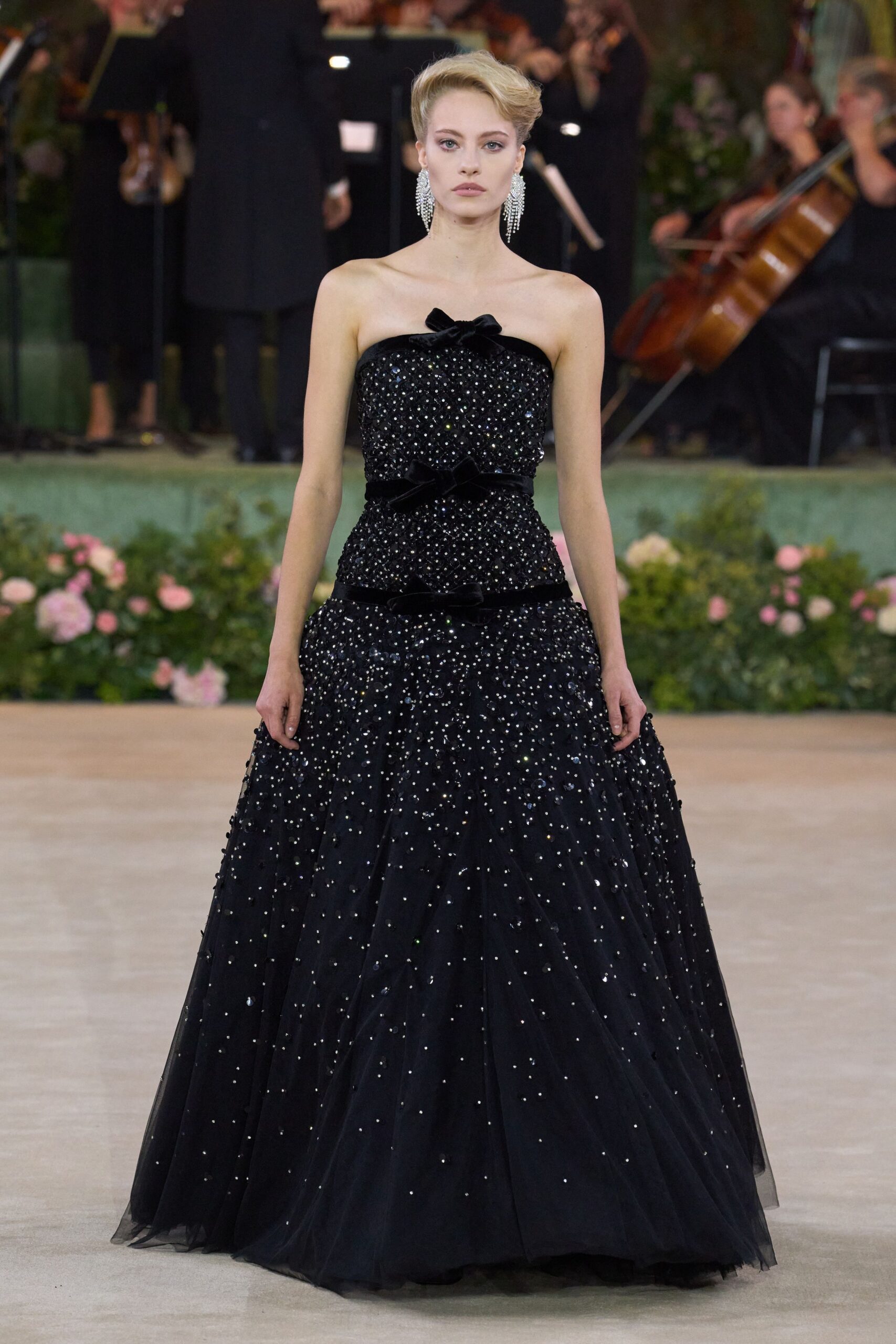 black strapless embellished gown
