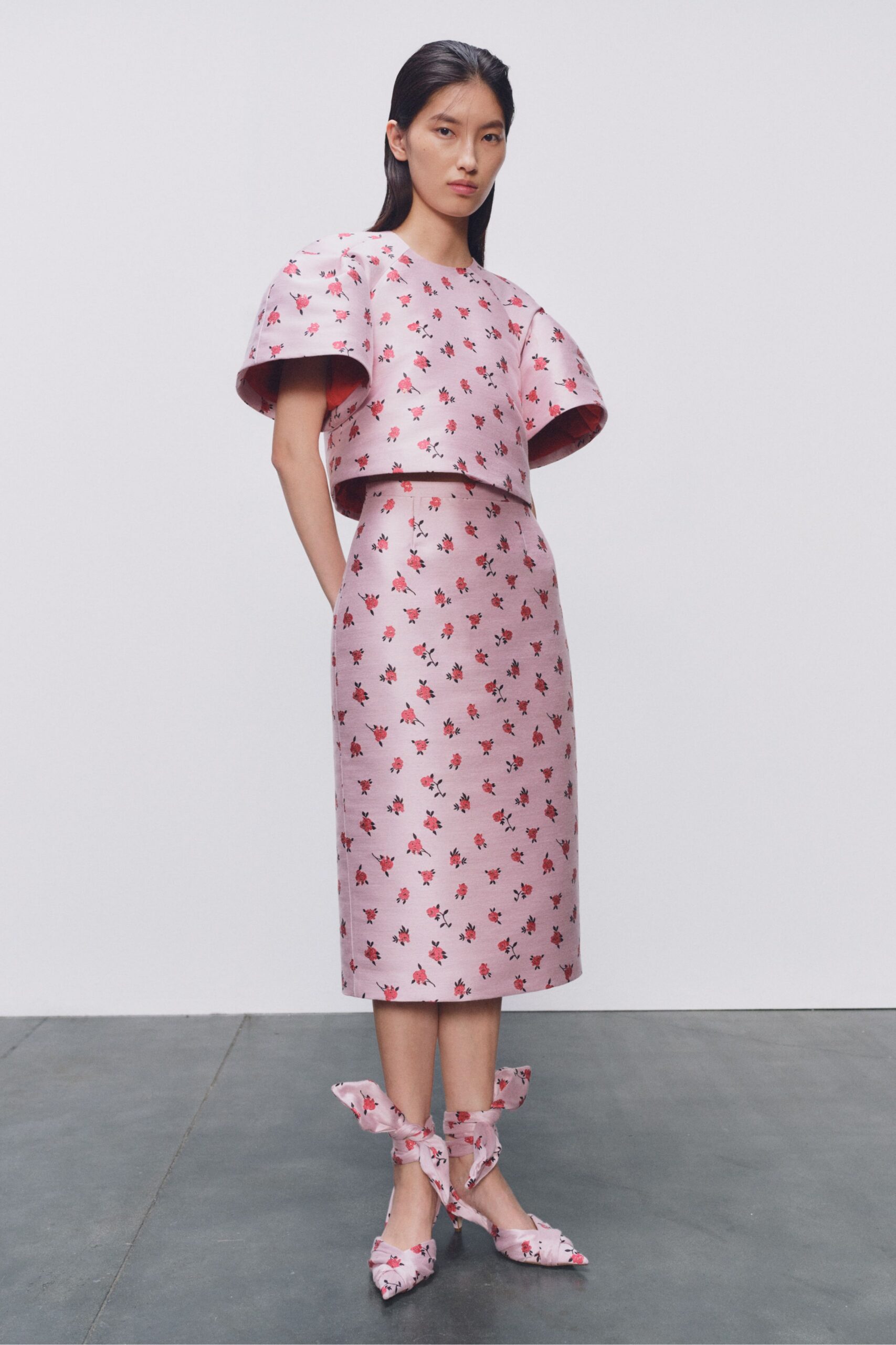 pink floral top and skirt