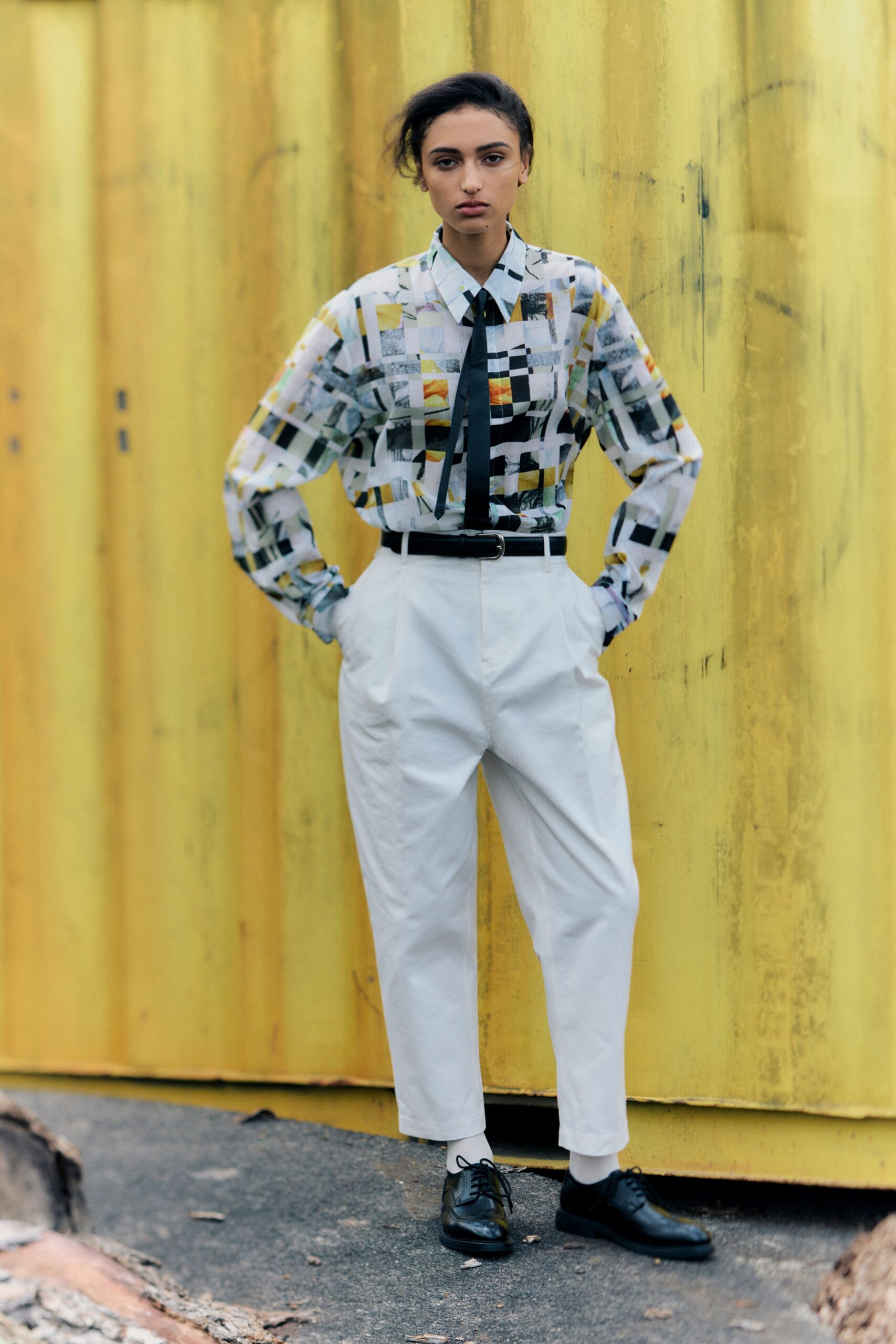 printed shirt with relaxed pants