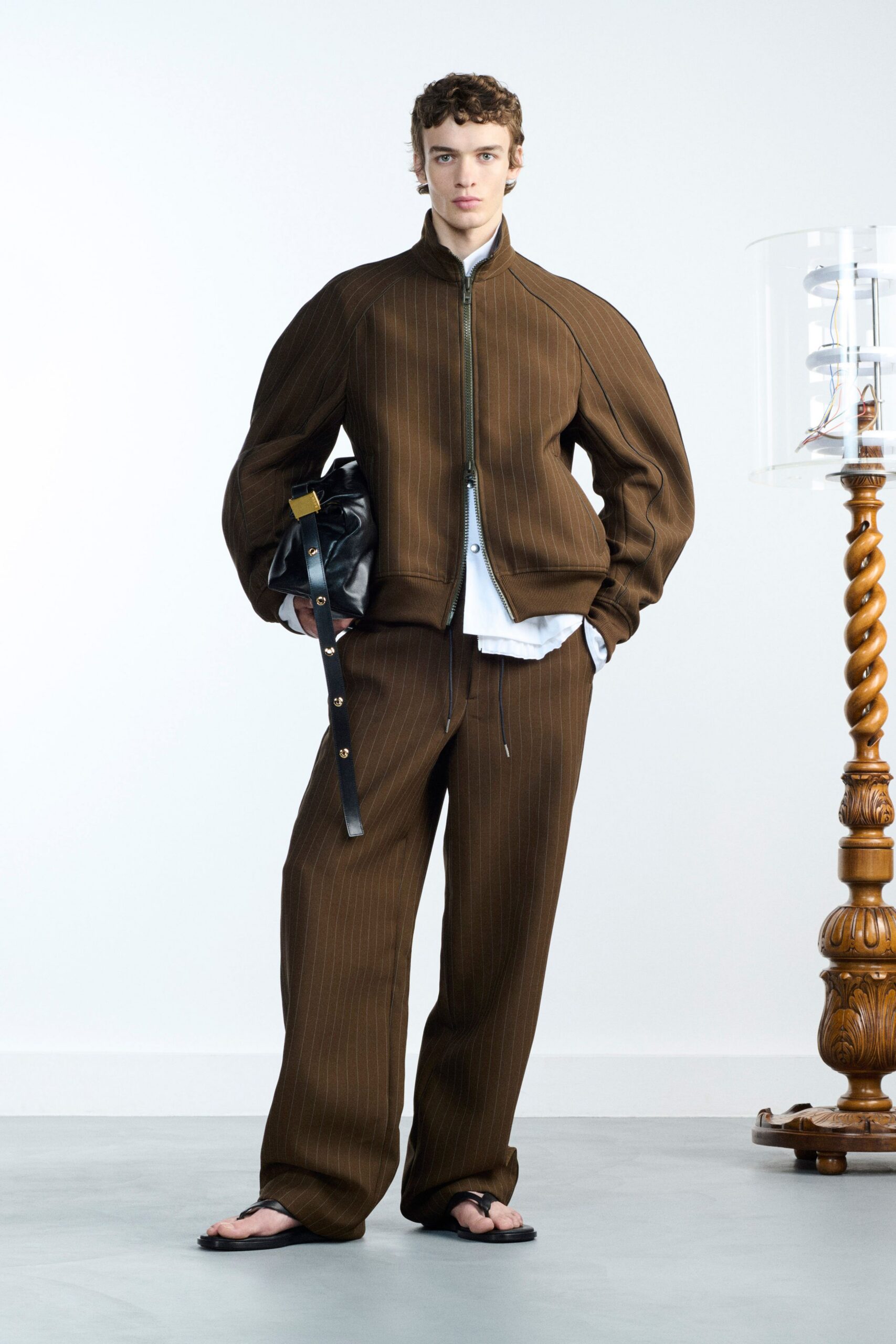 brown relaxed jacket with white shirt