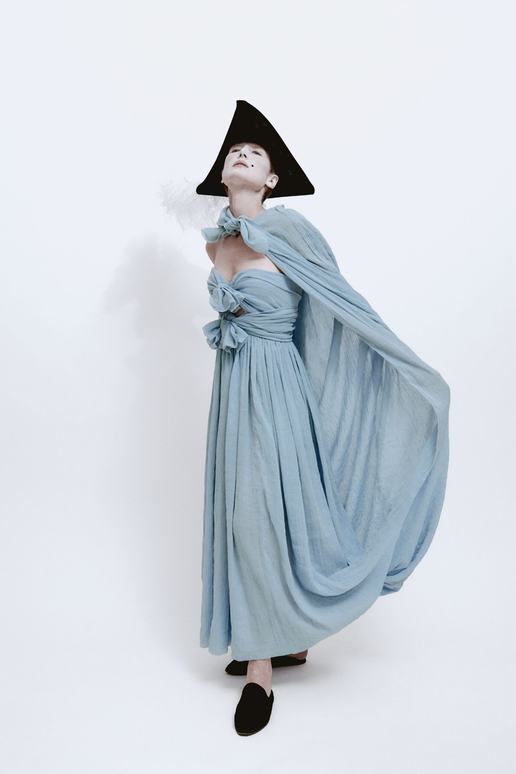 blue cotton sleeveless relaxed draped flowing cape