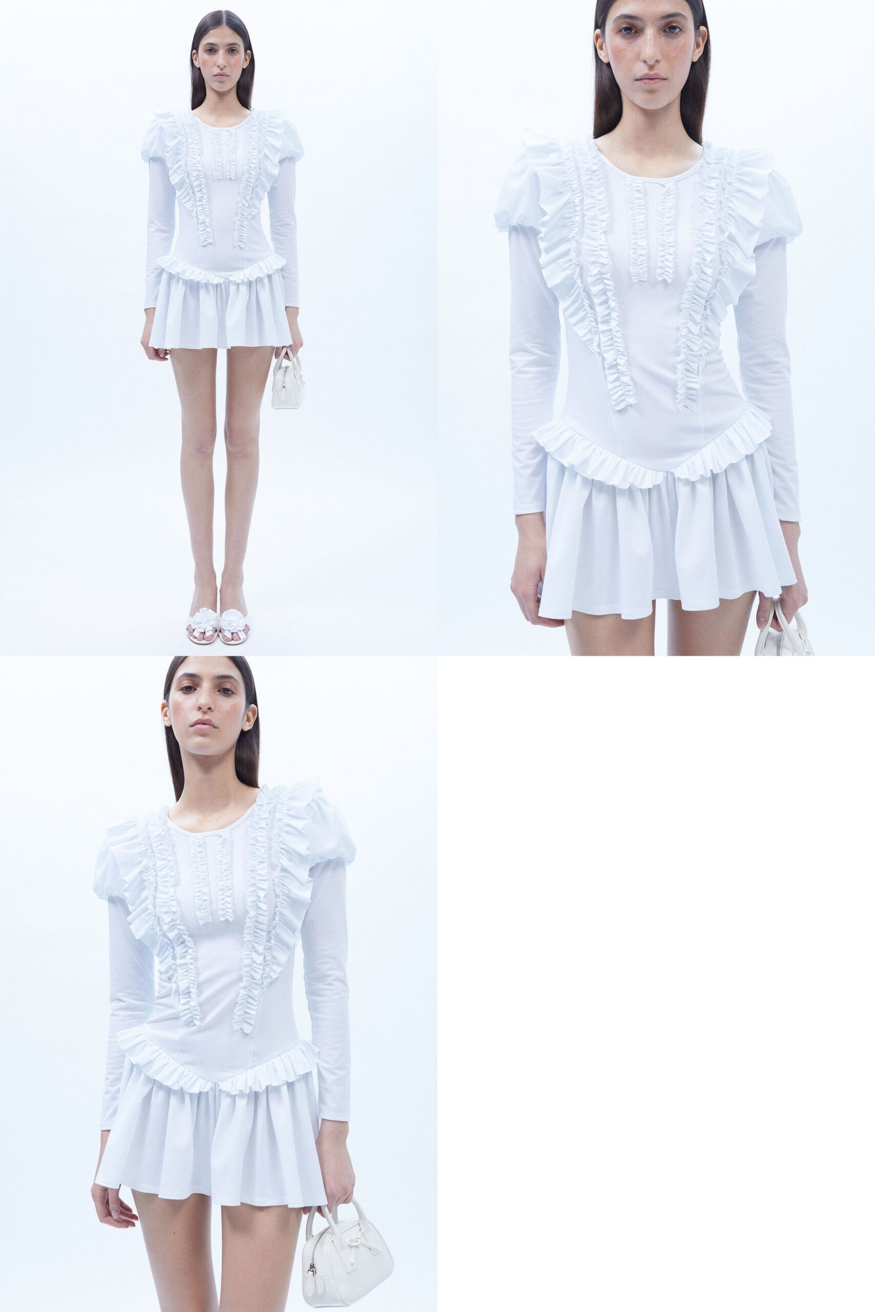 white mini dress with ruffles