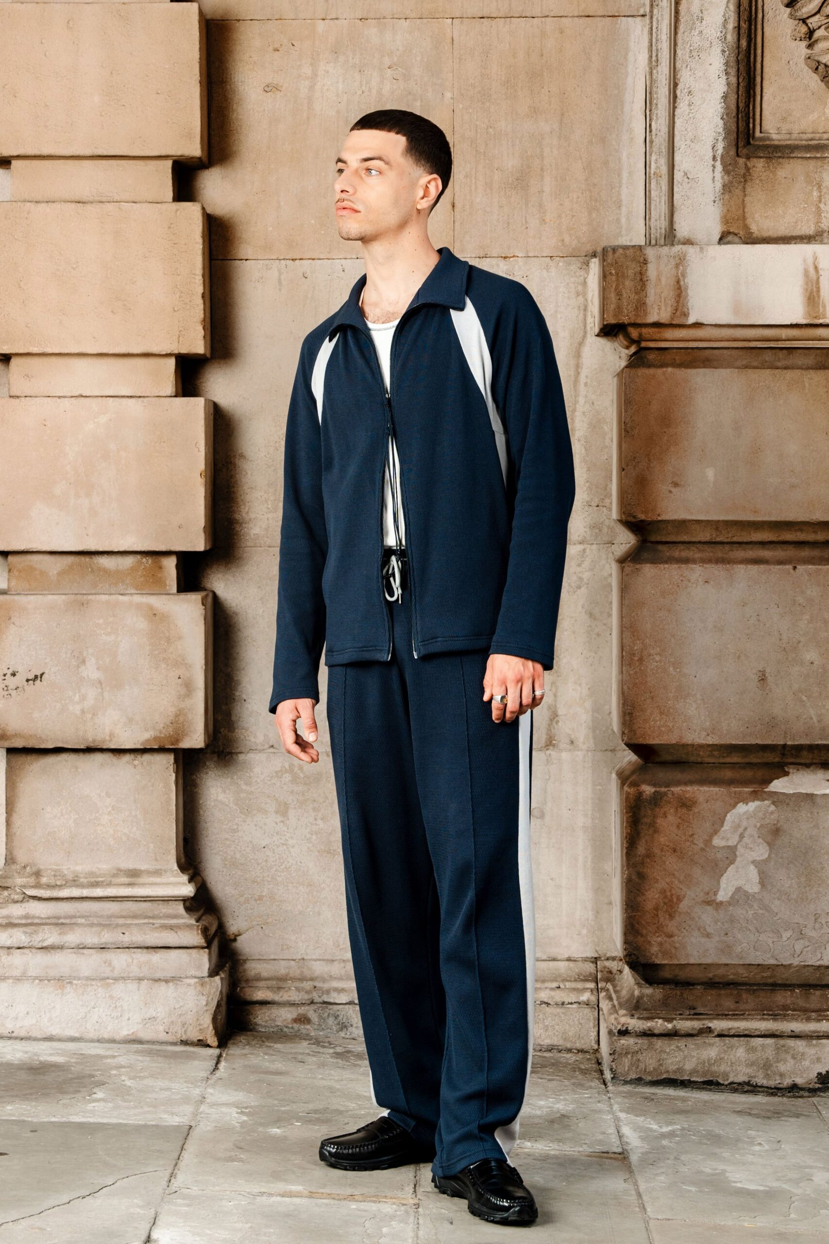 navy relaxed jacket and pants