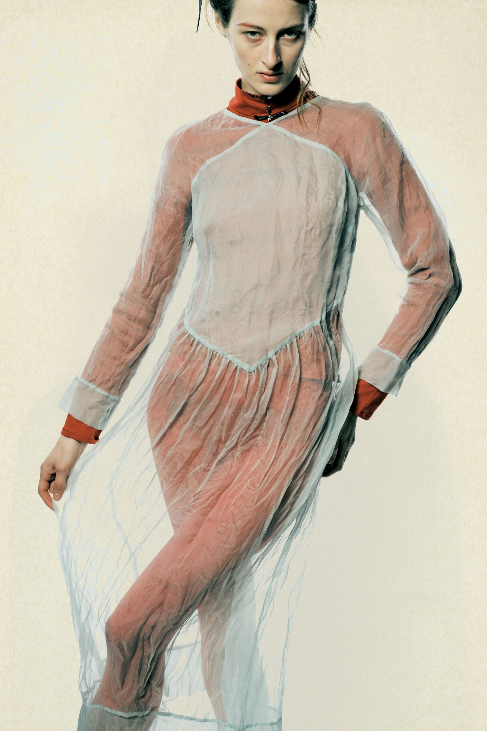 white sheer layered dress