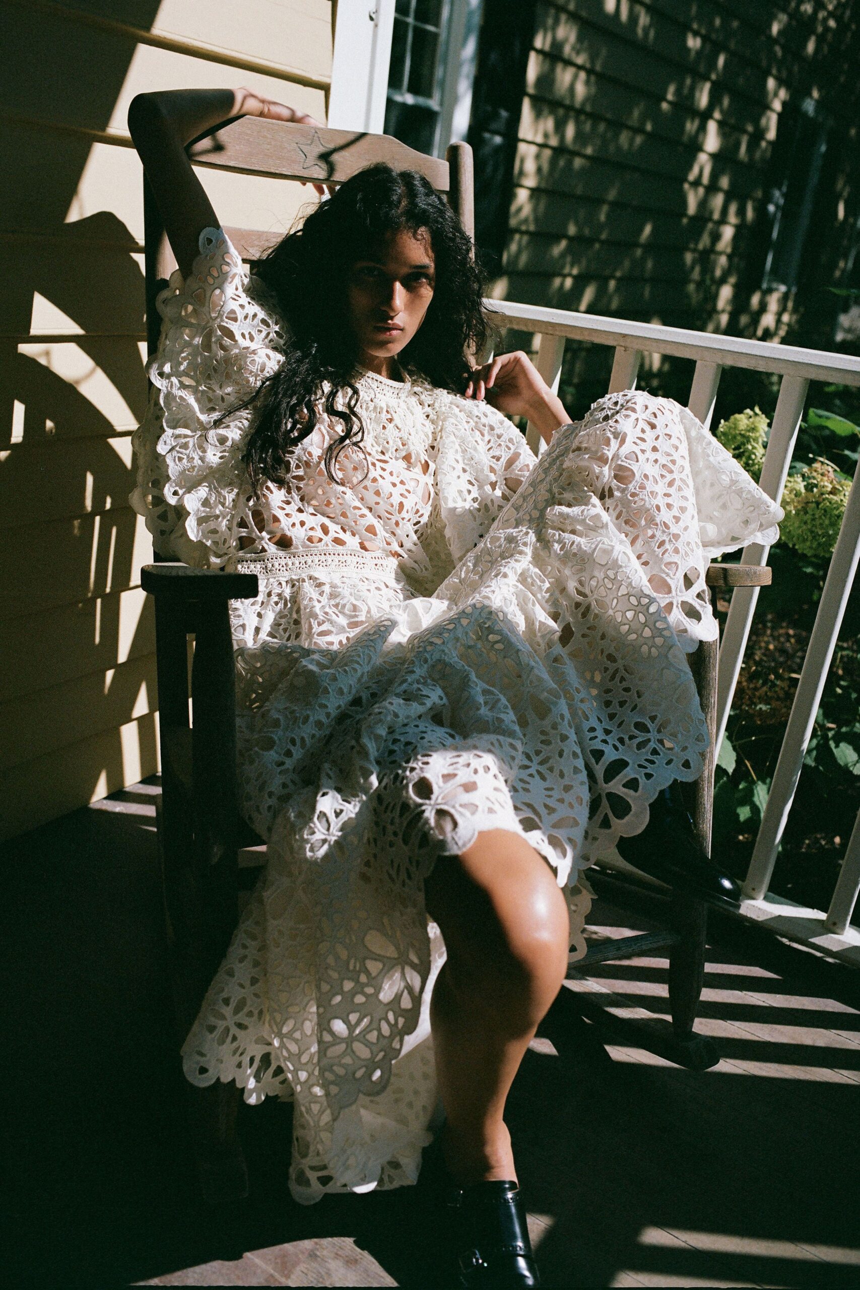white lace sleeveless v-neck relaxed embroidered tiered dress