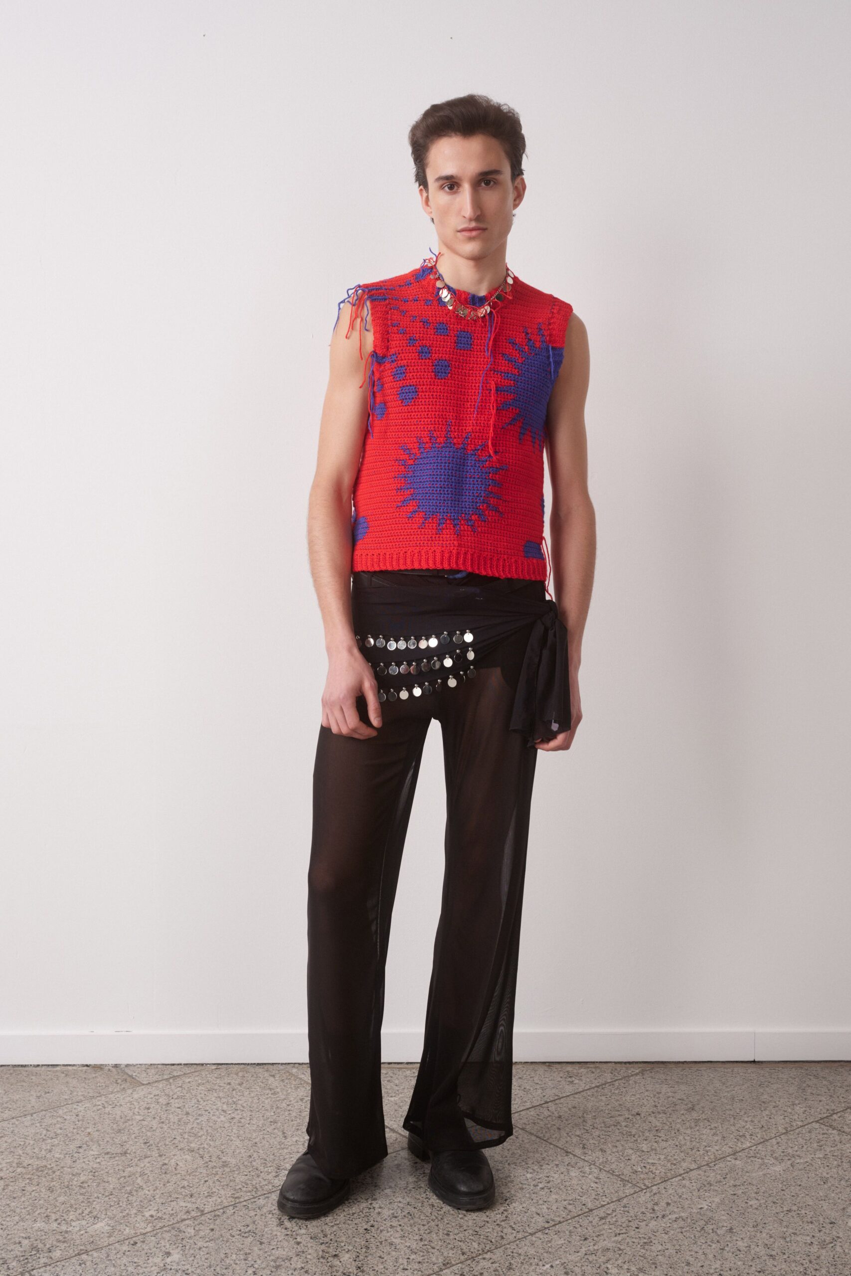 black relaxed straight-leg sheer pants