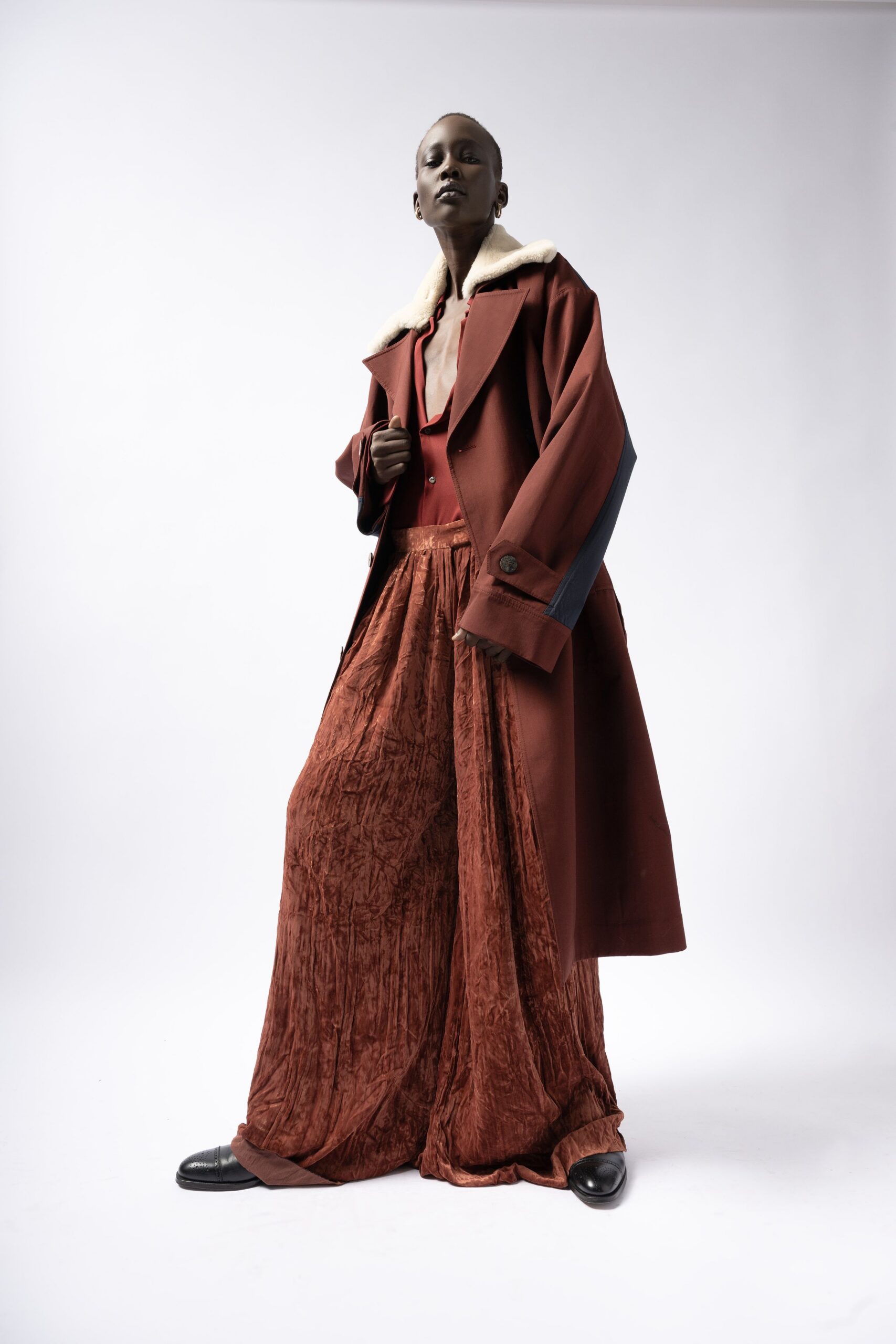 orange silk relaxed pleated pants