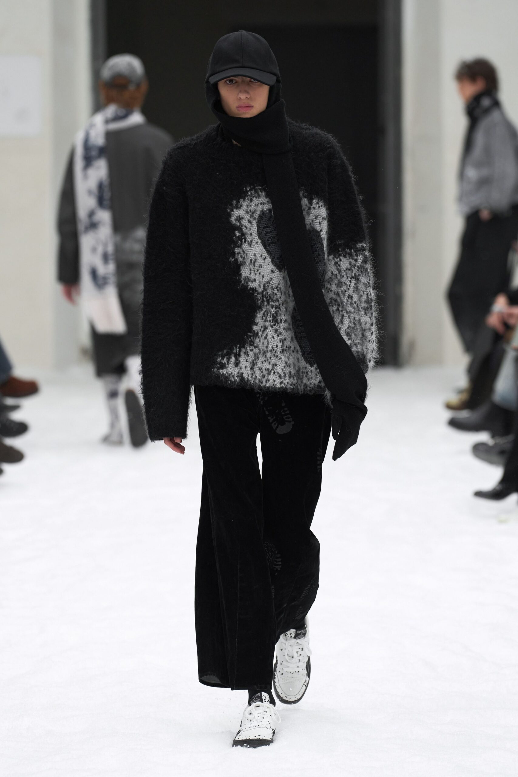 black wool long-sleeve high-neck relaxed textured sweater