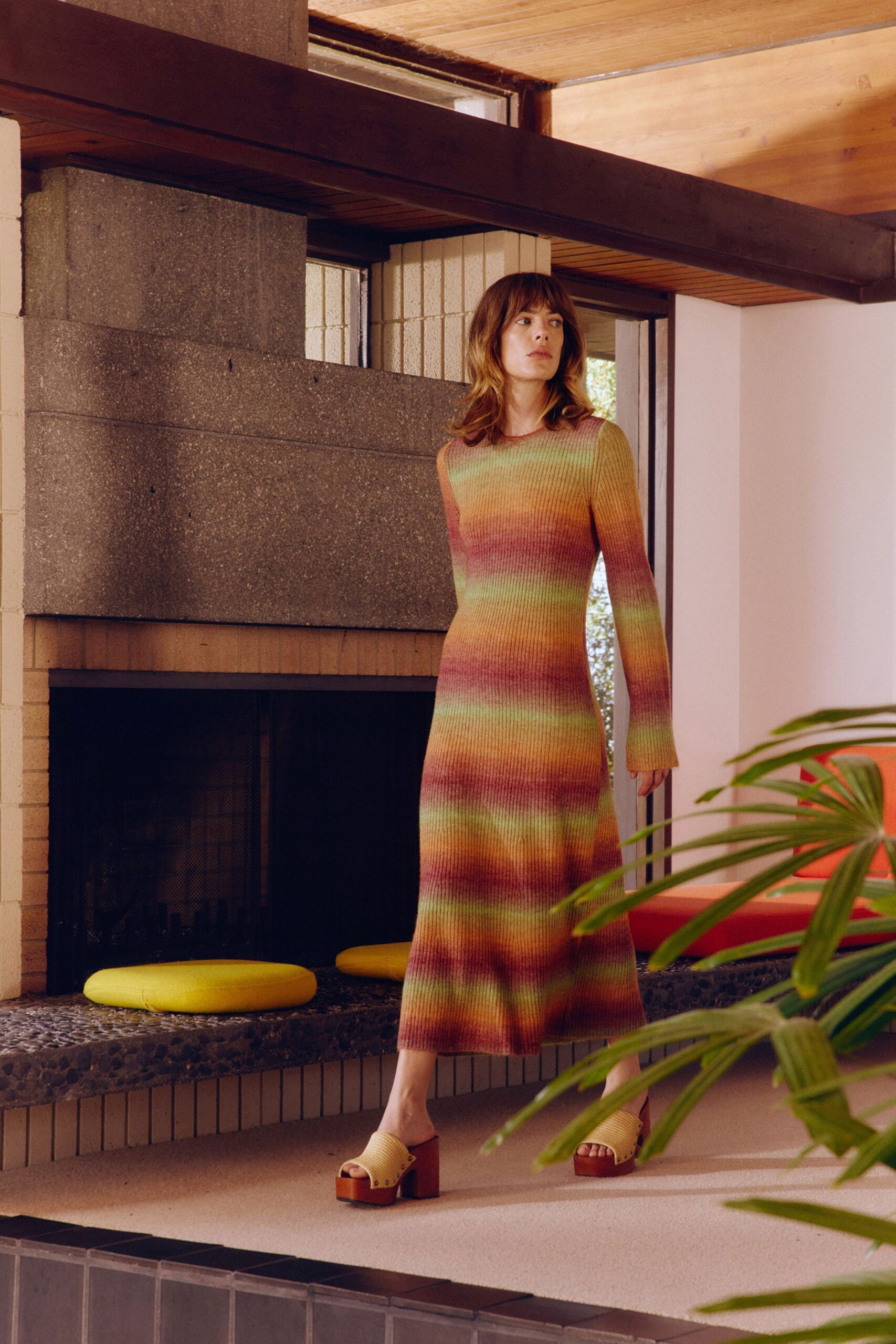 ribbed midi dress with platform shoes