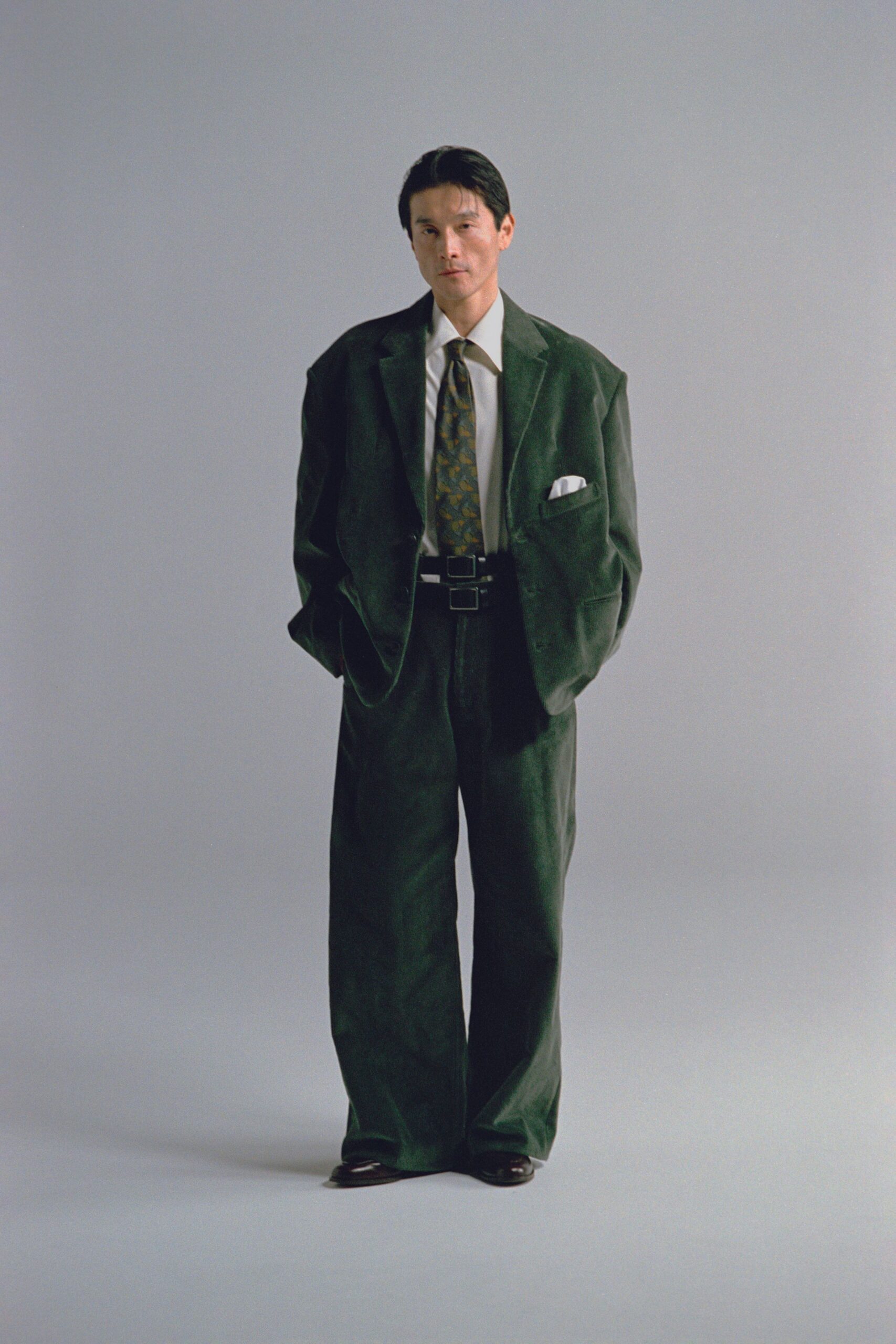 green velvet relaxed suit