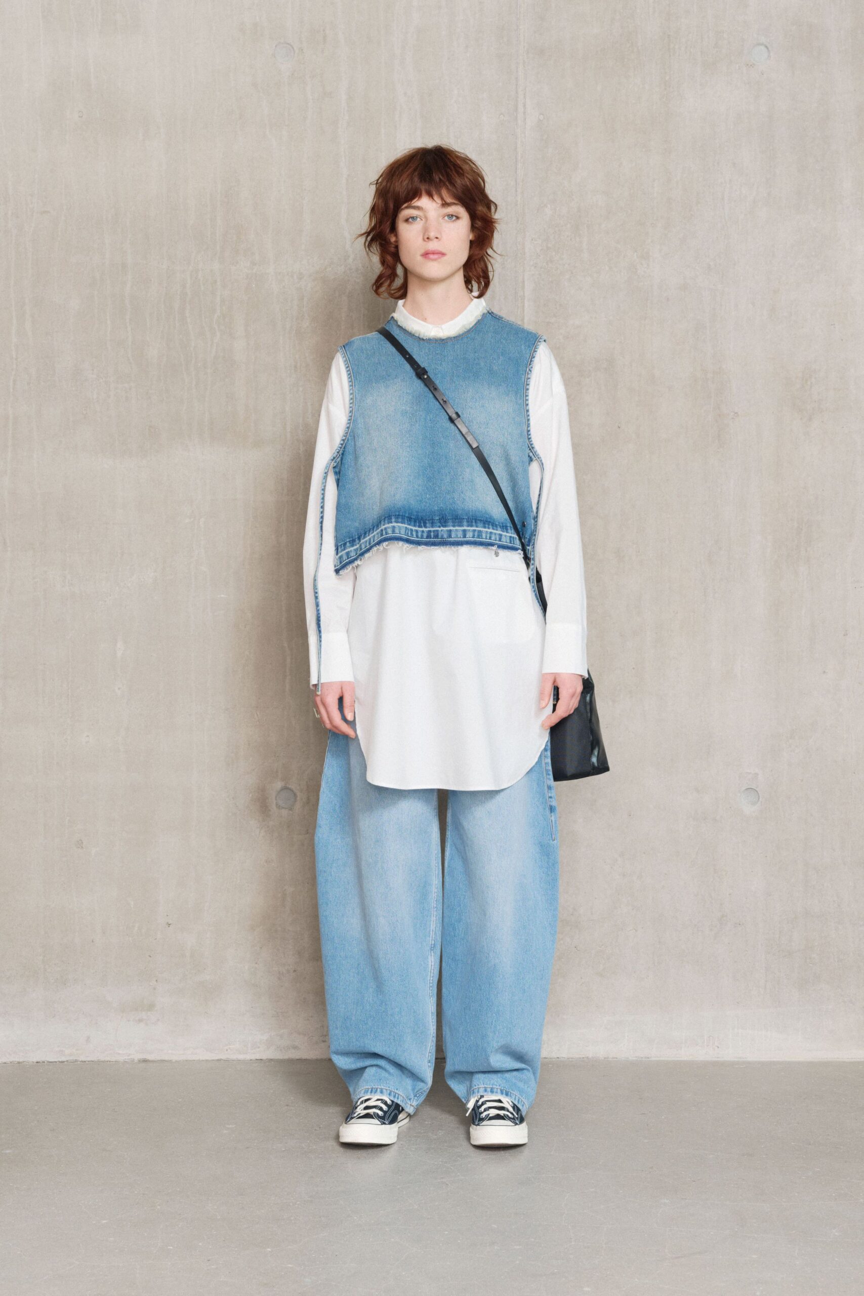 blue denim sleeveless relaxed vest